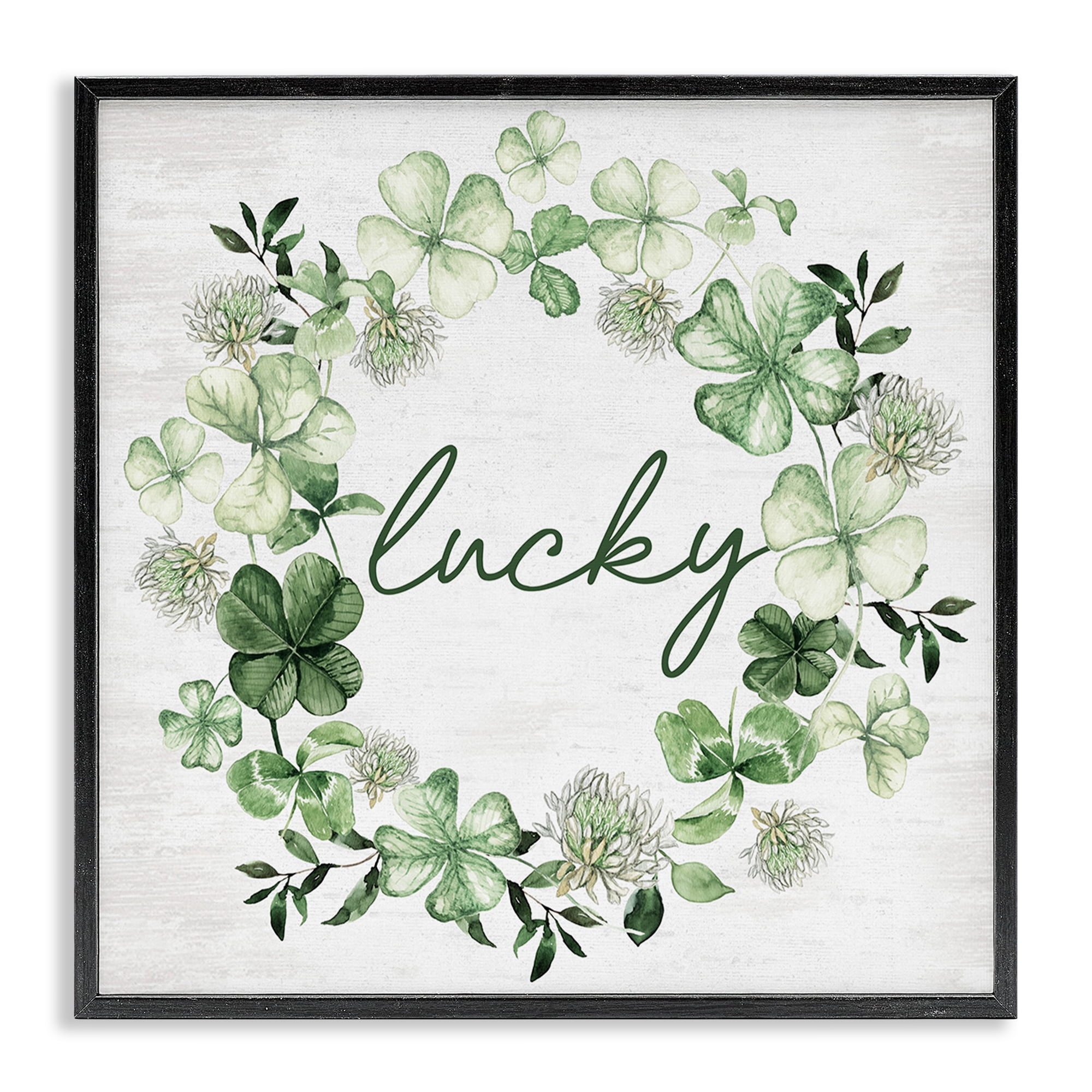 Stupell Industries Lucky Clover Wreath Botanical & Floral Painting Black Framed Art Print Wall Art, 17 x 17
