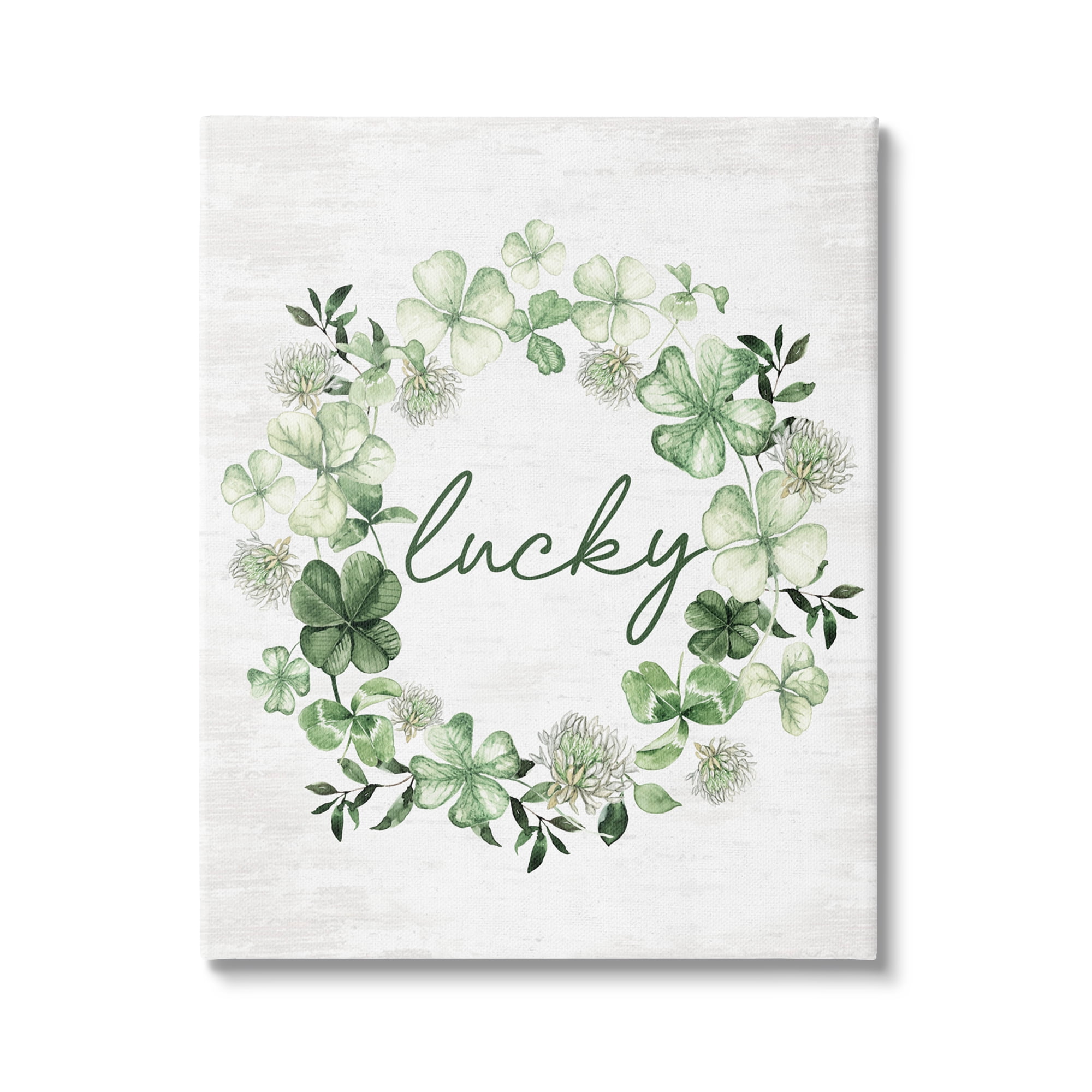 Stupell Industries Lucky Clover Wreath Botanical & Floral Painting Gallery Wrapped Canvas Art Print Wall Art, 24 x 30