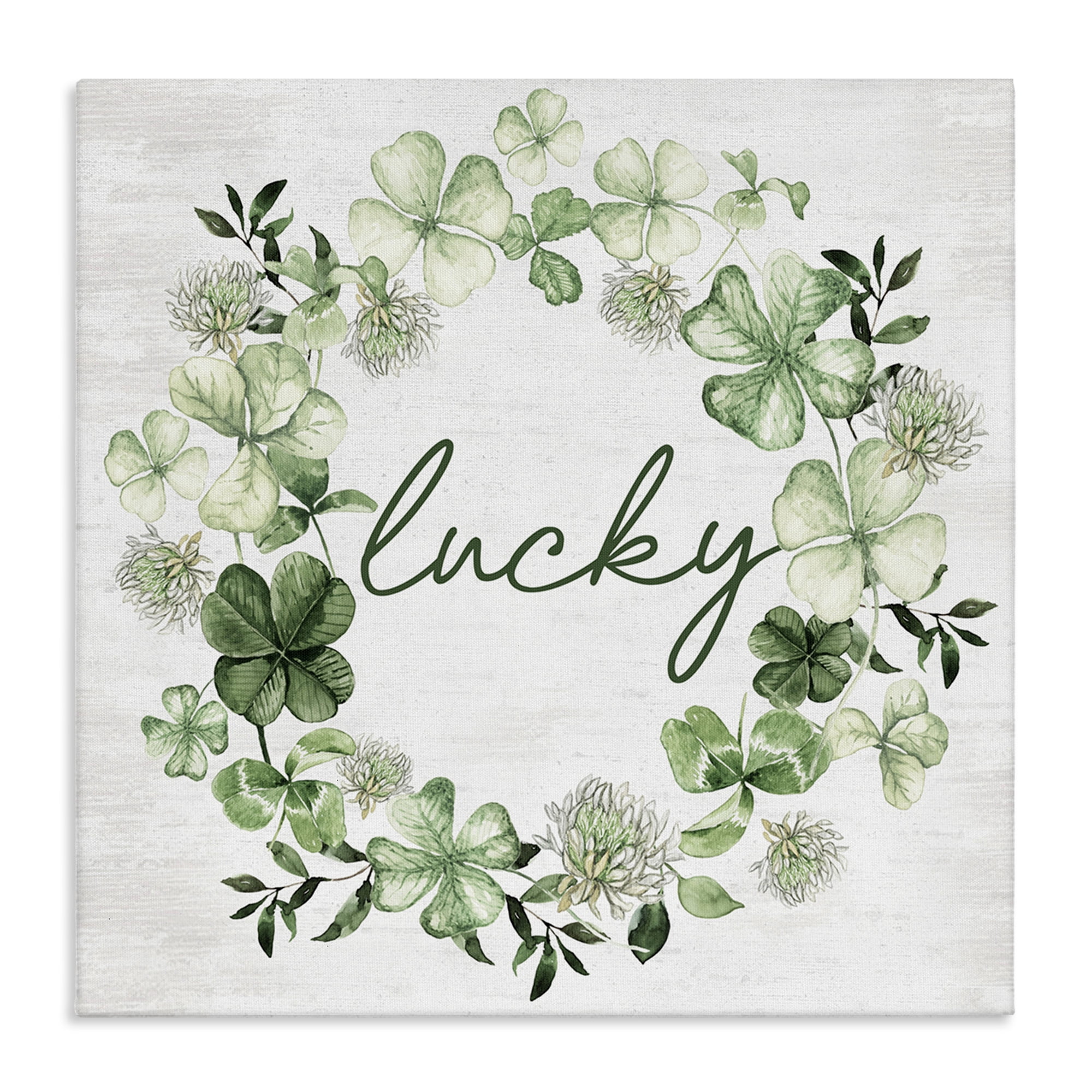 Stupell Industries Lucky Clover Wreath Botanical & Floral Painting Gallery Wrapped Canvas Art Print Wall Art, 36 x 36
