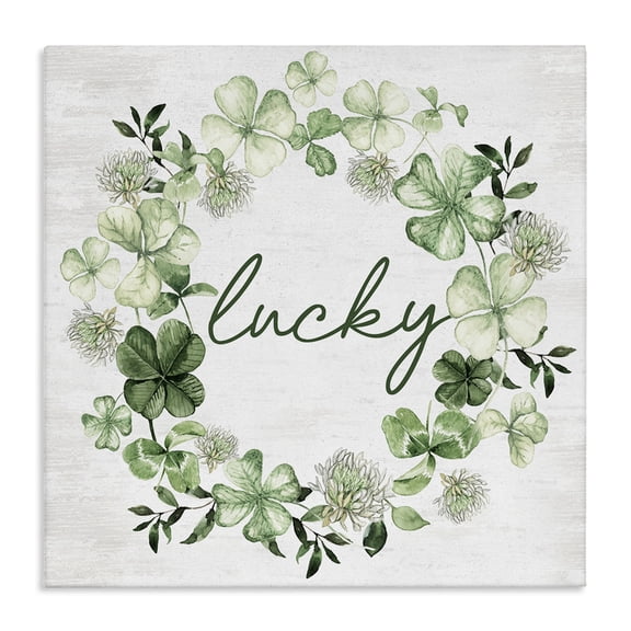 Stupell Industries Lucky Clover Wreath Botanical & Floral Painting Gallery Wrapped Canvas Art Print Wall Art, 36 x 36