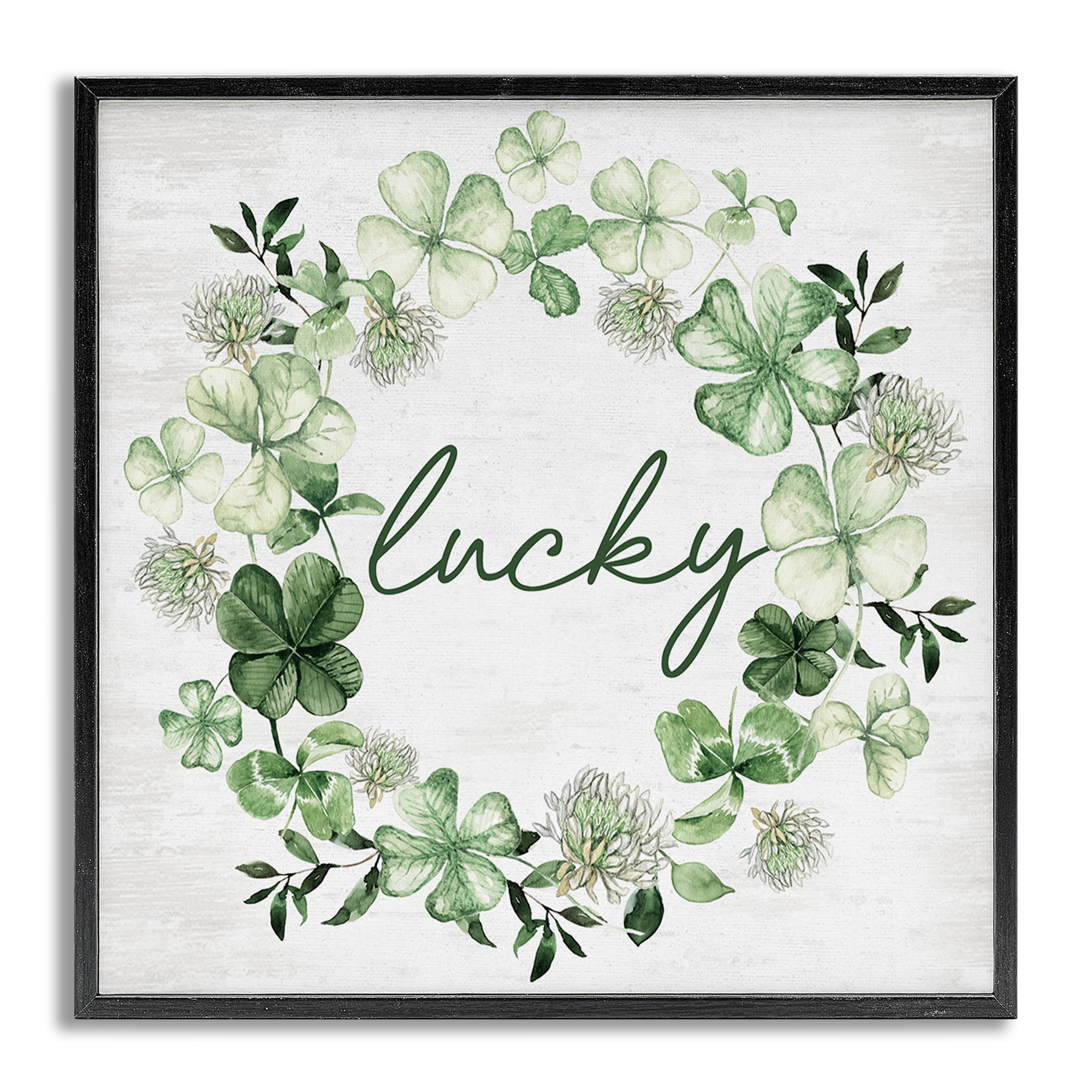 Stupell Industries Lucky Clover Wreath Botanical & Floral Painting Gray Framed Art Print Wall Art, 17 x 17