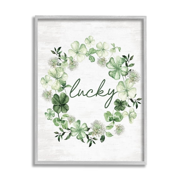 Stupell Industries Lucky Clover Wreath Botanical & Floral Painting Gray Framed Art Print Wall Art, 24 x 30