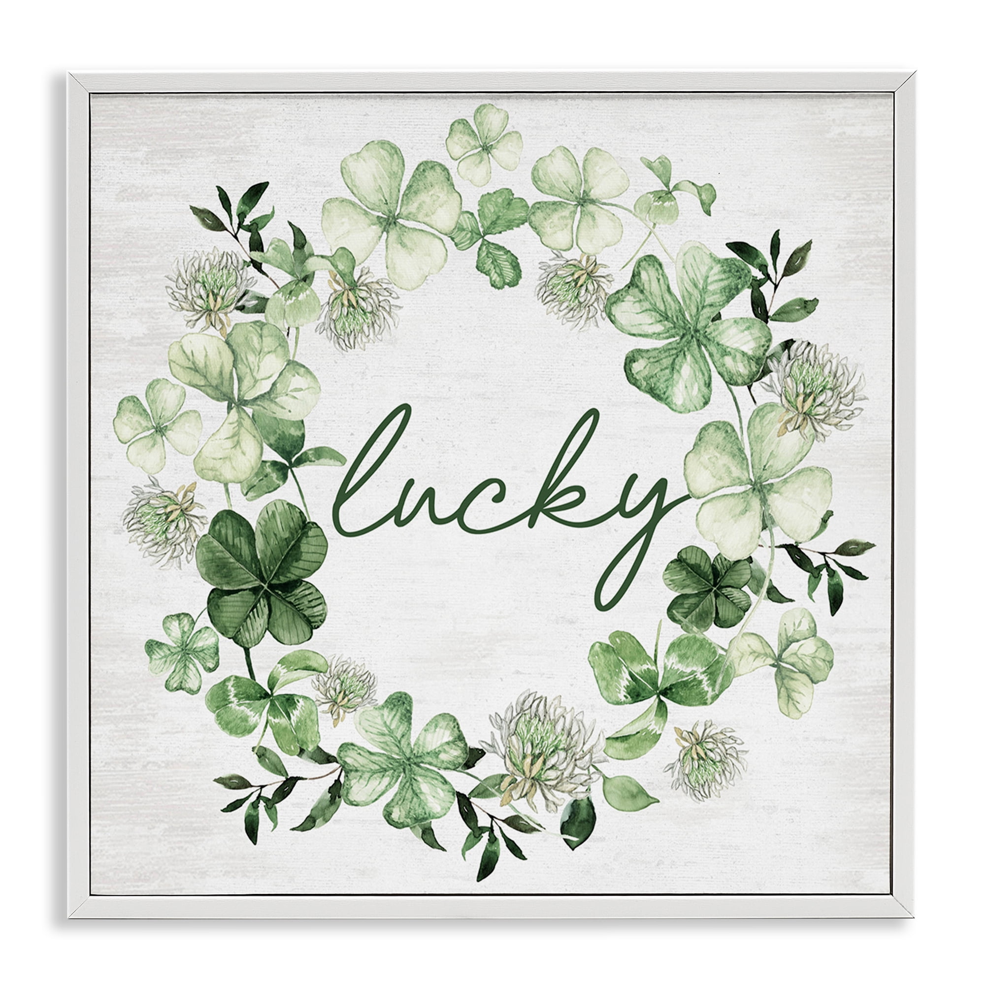 Stupell Industries Lucky Clover Wreath Botanical & Floral Painting White Framed Art Print Wall Art, 12 x 12
