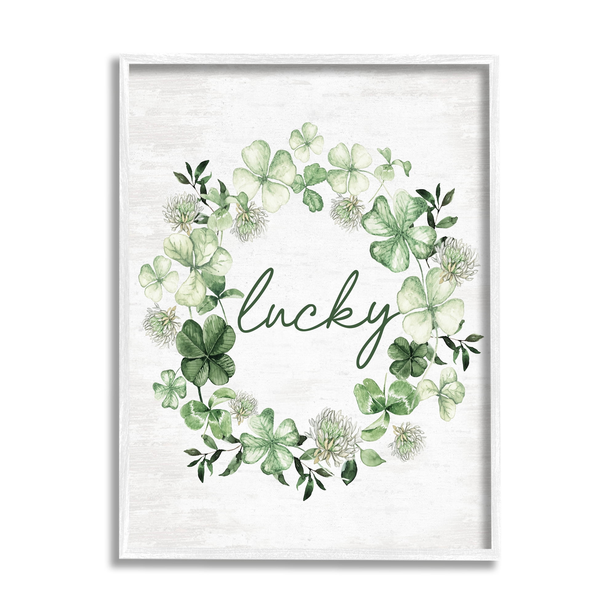 Stupell Industries Lucky Clover Wreath Botanical & Floral Painting White Framed Art Print Wall Art, 16 x 20