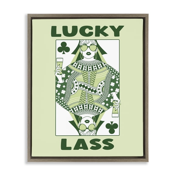 Stupell Industries Lucky Lass Clubs Card Brown Framed Floater Canvas Wall Art design by JJ Design House LLC, 21 x 17