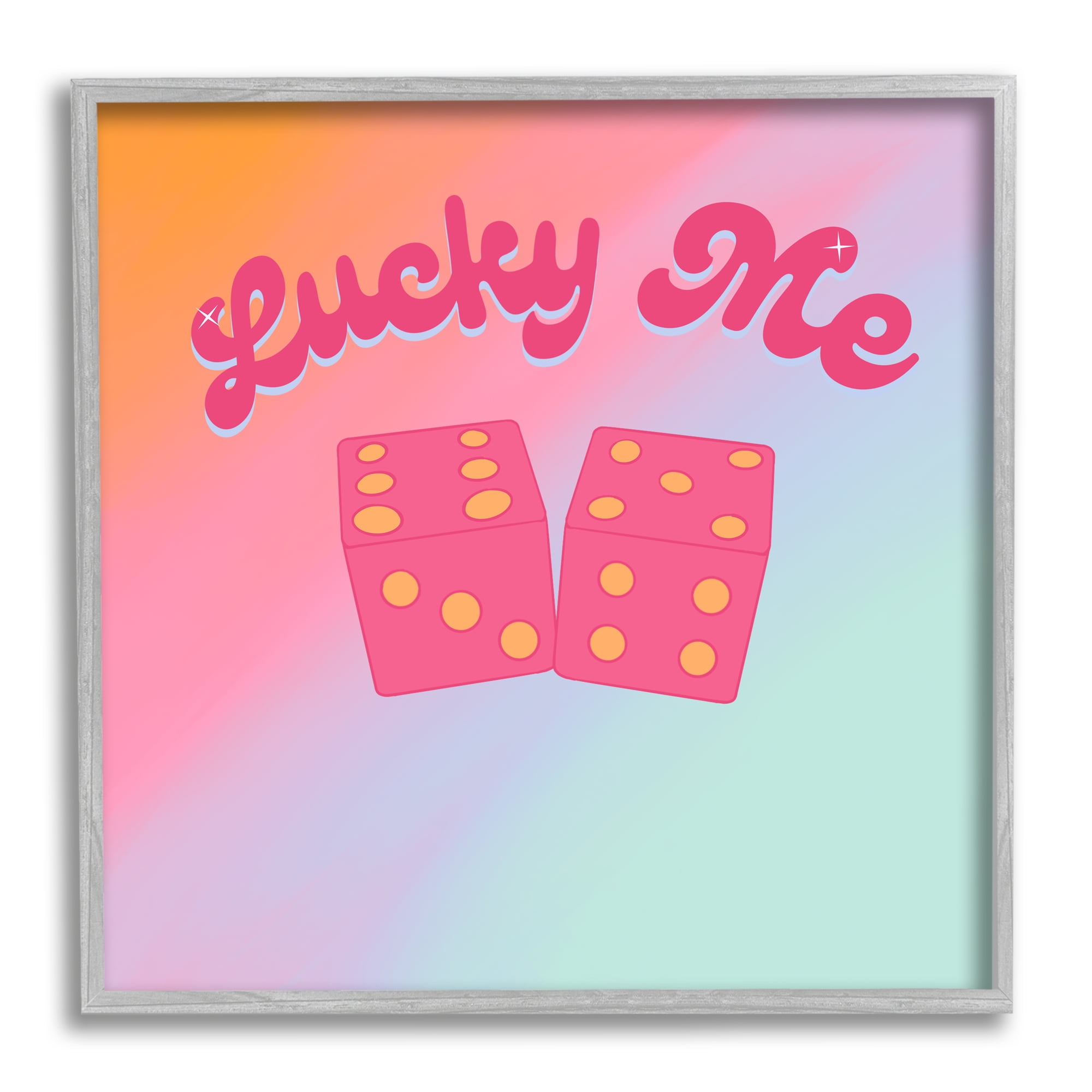Stupell Industries Lucky Me Pastel Rainbow Religious Painting Gray Framed Art Print Wall Art