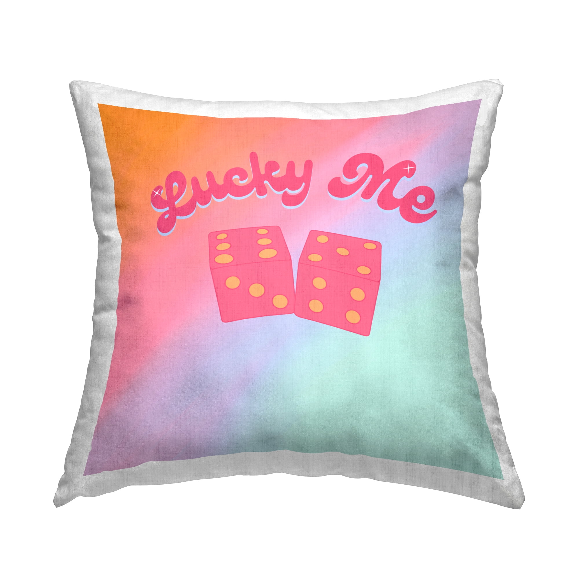 Stupell Industries Lucky Me Retro Rainbow Dice Square Decorative Printed Throw Pillow, 18 x 18,