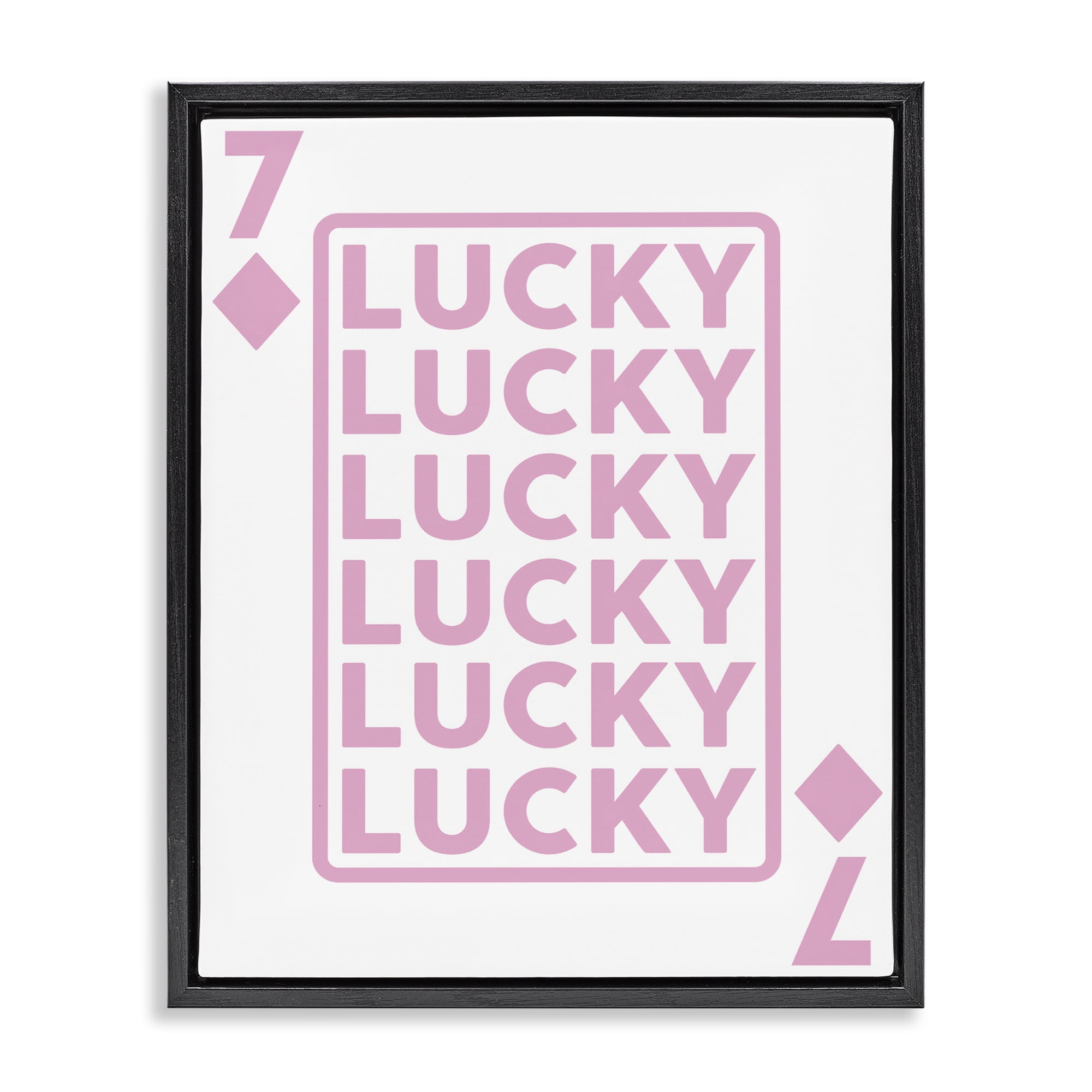 Stupell Industries Lucky Seven of Diamonds Entertainment Painting Black Floater Framed Canvas Art Print Wall Art, 17 x 21