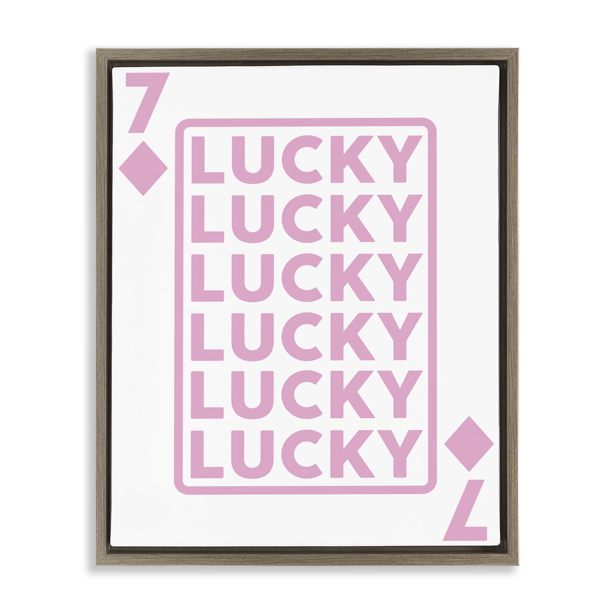 Stupell Industries Lucky Seven of Diamonds Entertainment Painting Brown Floater Framed Canvas Art Print Wall Art, 17 x 21