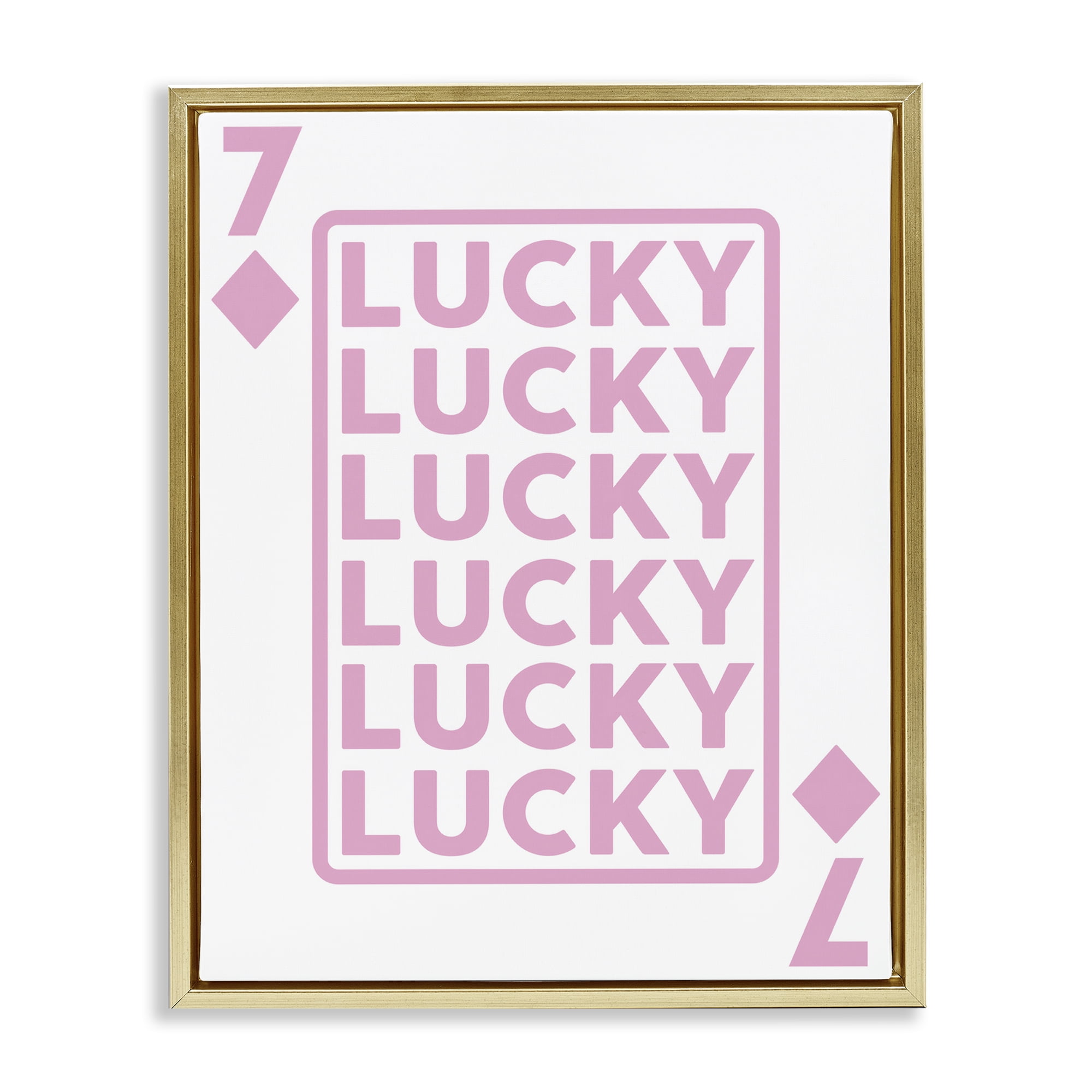 Stupell Industries Lucky Seven of Diamonds Entertainment Painting Gold Floater Framed Canvas Art Print Wall Art, 17 x 21