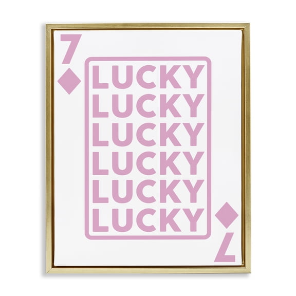 Stupell Industries Lucky Seven of Diamonds Entertainment Painting Gold Floater Framed Canvas Art Print Wall Art, 17 x 21