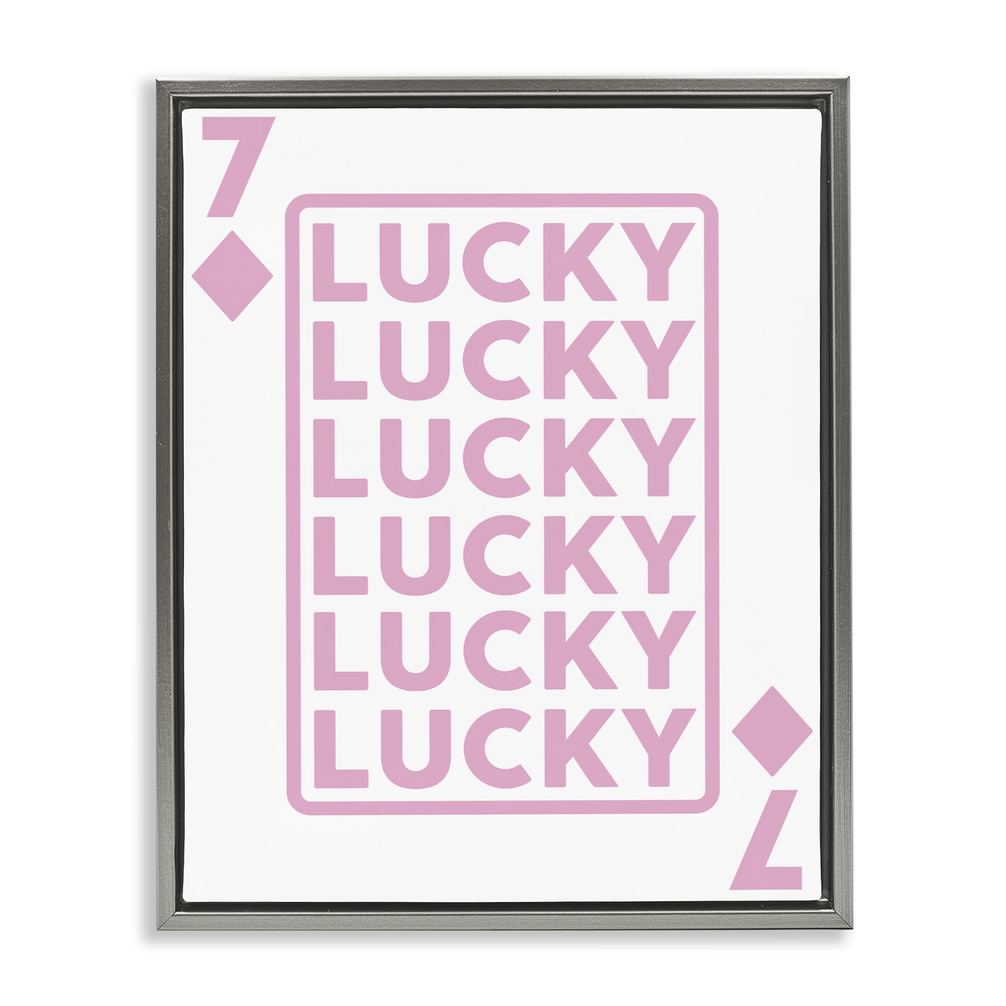 Stupell Industries Lucky Seven of Diamonds Entertainment Painting Gray Floater Framed Canvas Art Print Wall Art, 25 x 31