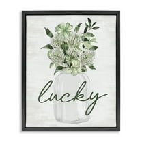 Stupell Industries Lucky Spring Shamrocks Botanical & Floral Painting Black Floater Framed Canvas Art Print Wall Art, 17 x 21