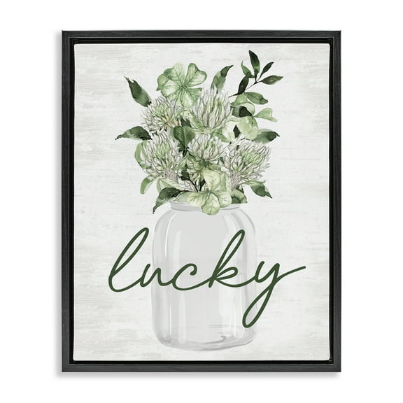 Stupell Industries Lucky Spring Shamrocks Botanical & Floral Painting Black Floater Framed Canvas Art Print Wall Art, 17 x 21