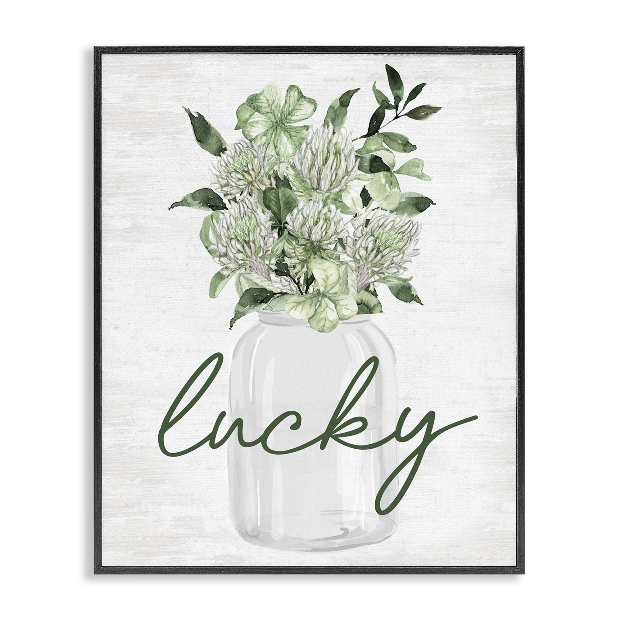 Stupell Industries Lucky Spring Shamrocks Botanical & Floral Painting Black Framed Art Print Wall Art, 16 x 20