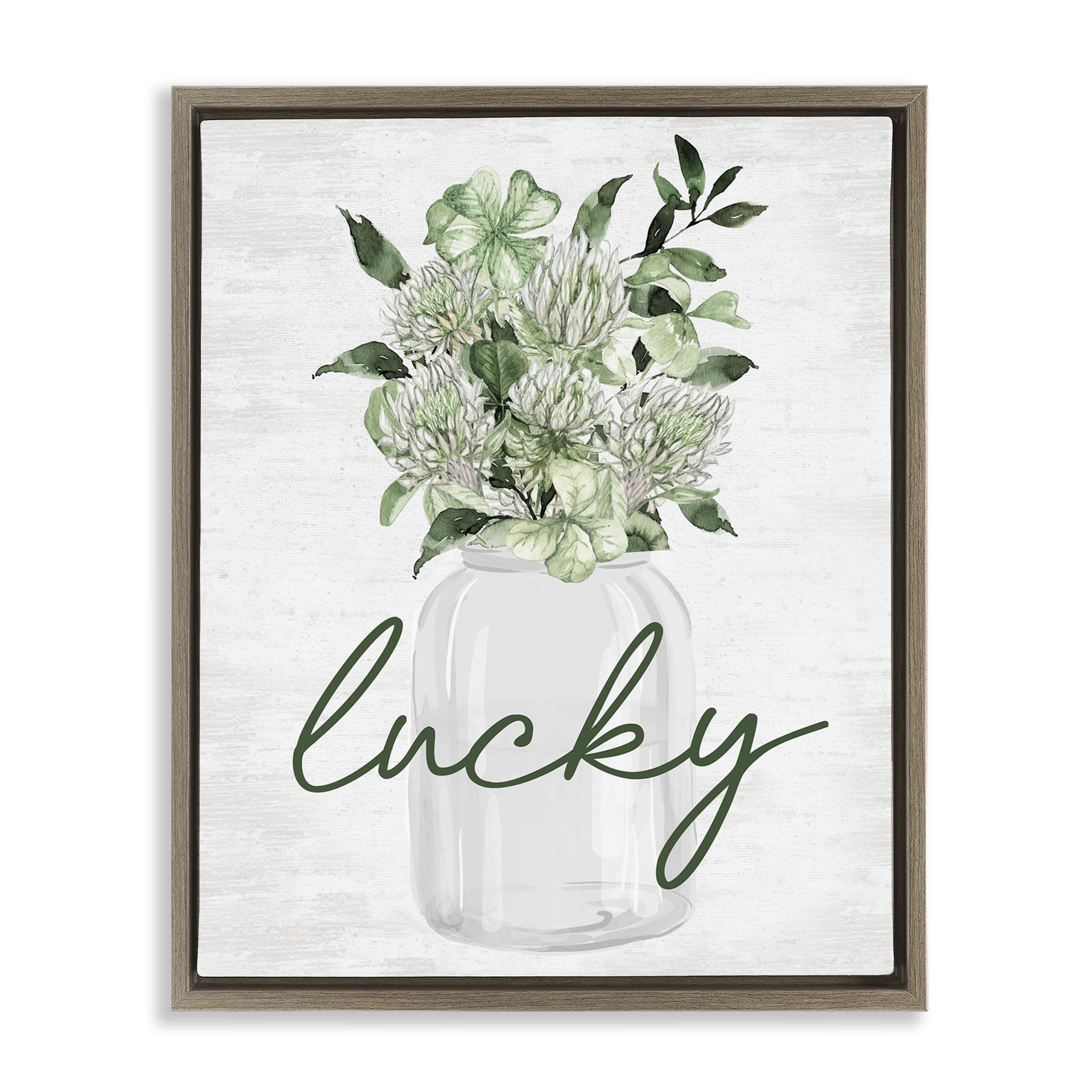 Stupell Industries Lucky Spring Shamrocks Botanical & Floral Painting Brown Floater Framed Canvas Art Print Wall Art, 25 x 31