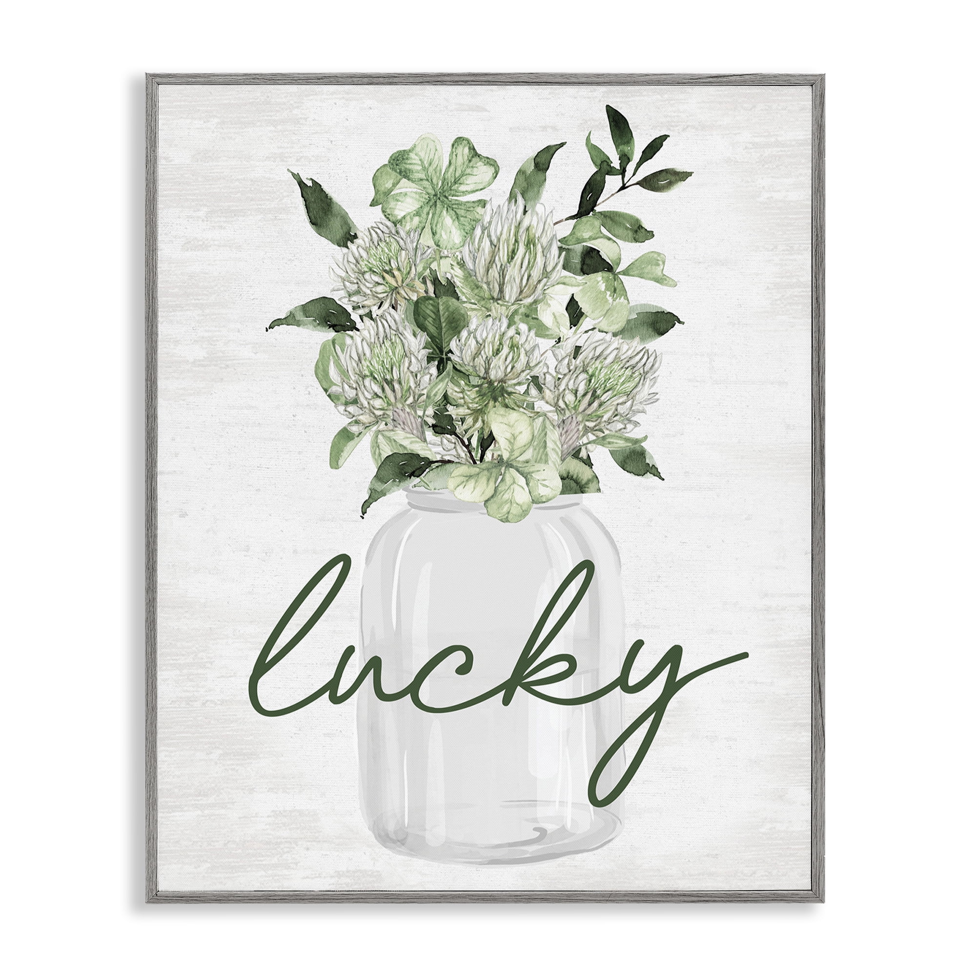 Stupell Industries Lucky Spring Shamrocks Botanical & Floral Painting Gray Framed Art Print Wall Art, 11 x 14