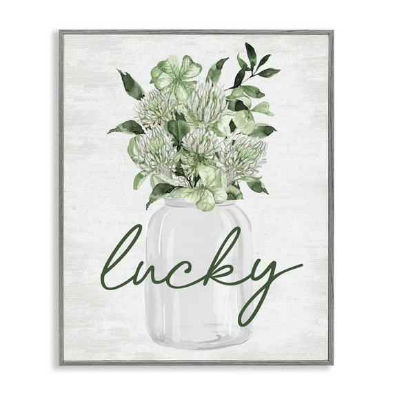 Stupell Industries Lucky Spring Shamrocks Botanical & Floral Painting Gray Framed Art Print Wall Art, 11 x 14