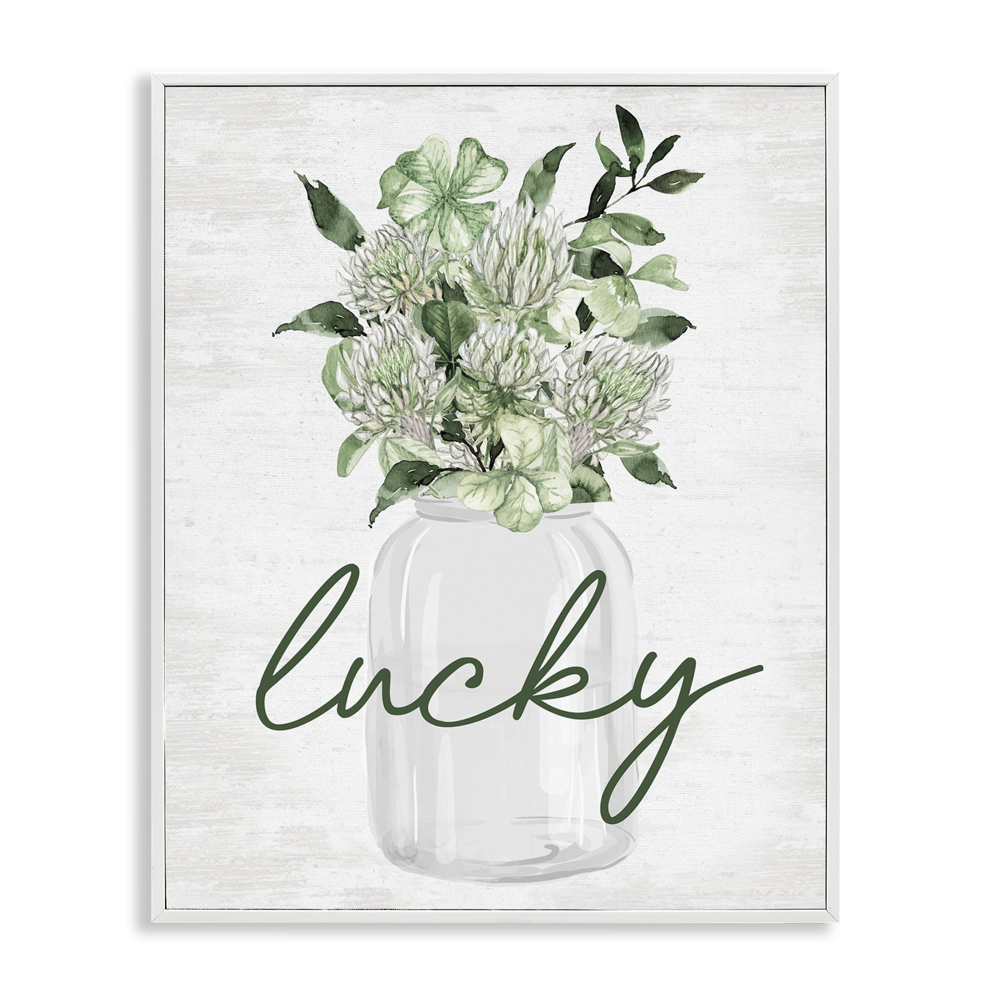 Stupell Industries Lucky Spring Shamrocks Botanical & Floral Painting White Framed Art Print Wall Art, 24 x 30