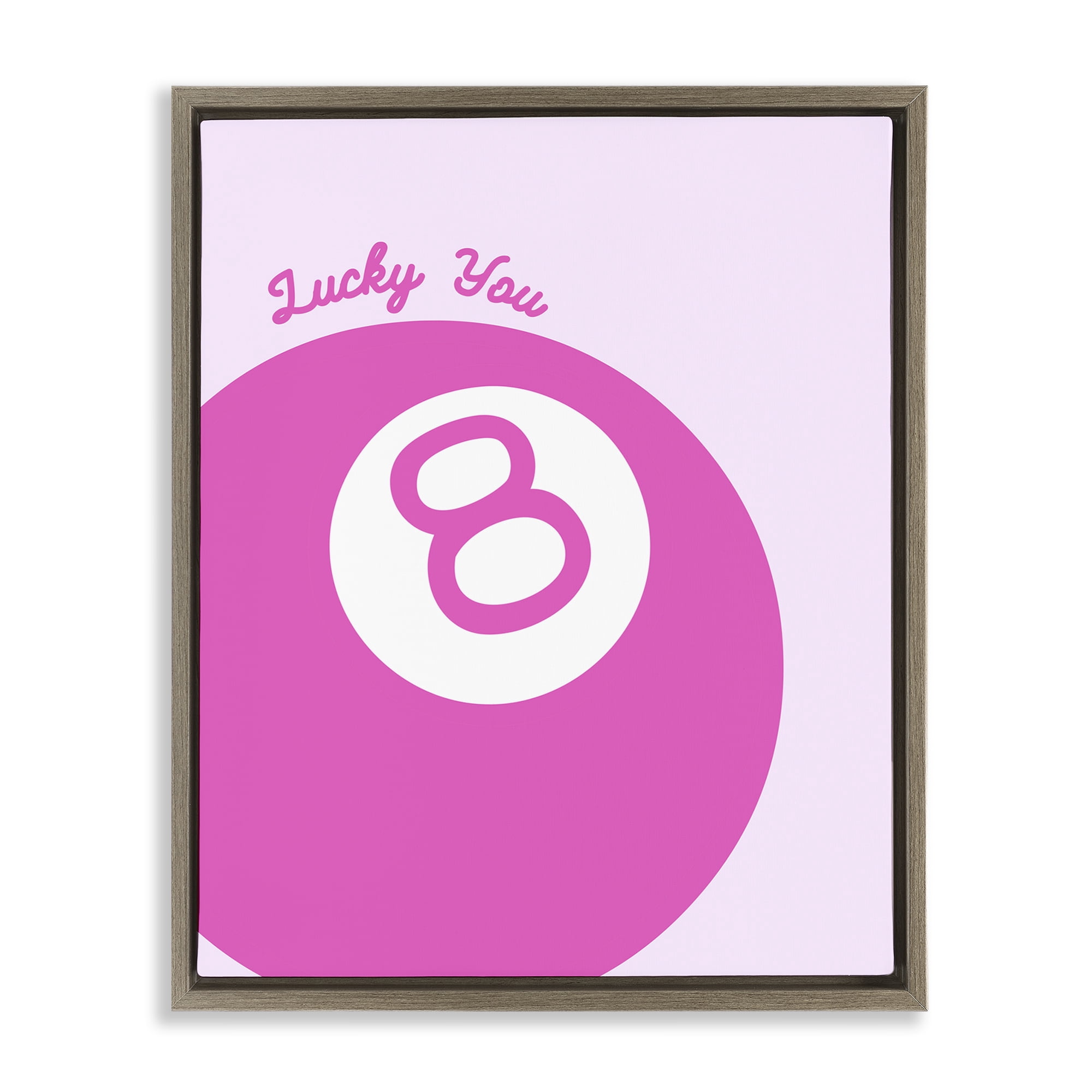 Stupell Industries Lucky You Eight Ball Text & Numbers Painting Brown Floater Framed Canvas Art Print Wall Art, 25 x 31
