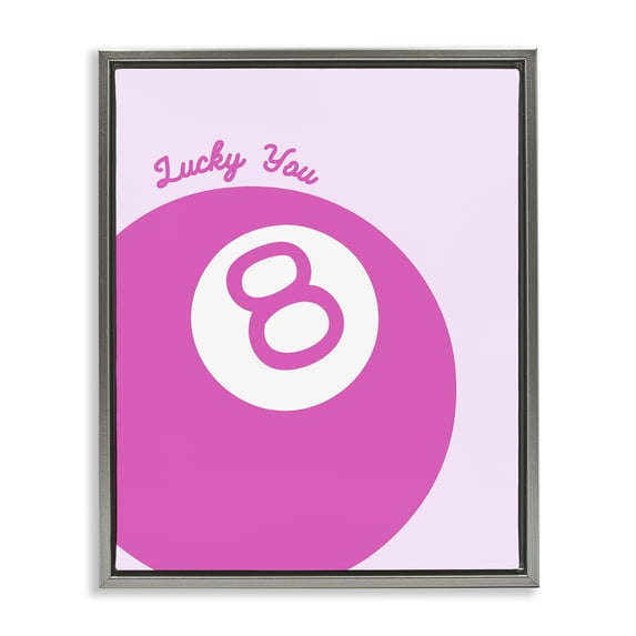Stupell Industries Lucky You Eight Ball Text & Numbers Painting Gray Floater Framed Canvas Art Print Wall Art, 17 x 21