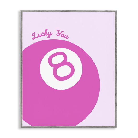 Stupell Industries Lucky You Eight Ball Text & Numbers Painting Gray Framed Art Print Wall Art, 16 x 20