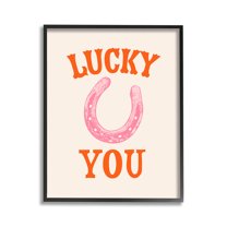 Stupell Industries Lucky You Horseshoe Typography Painting Black Framed Art Print Wall Art, 11 x 14