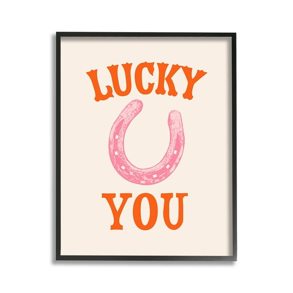 Stupell Industries Lucky You Horseshoe Typography Painting Black Framed Art Print Wall Art, 11 x 14