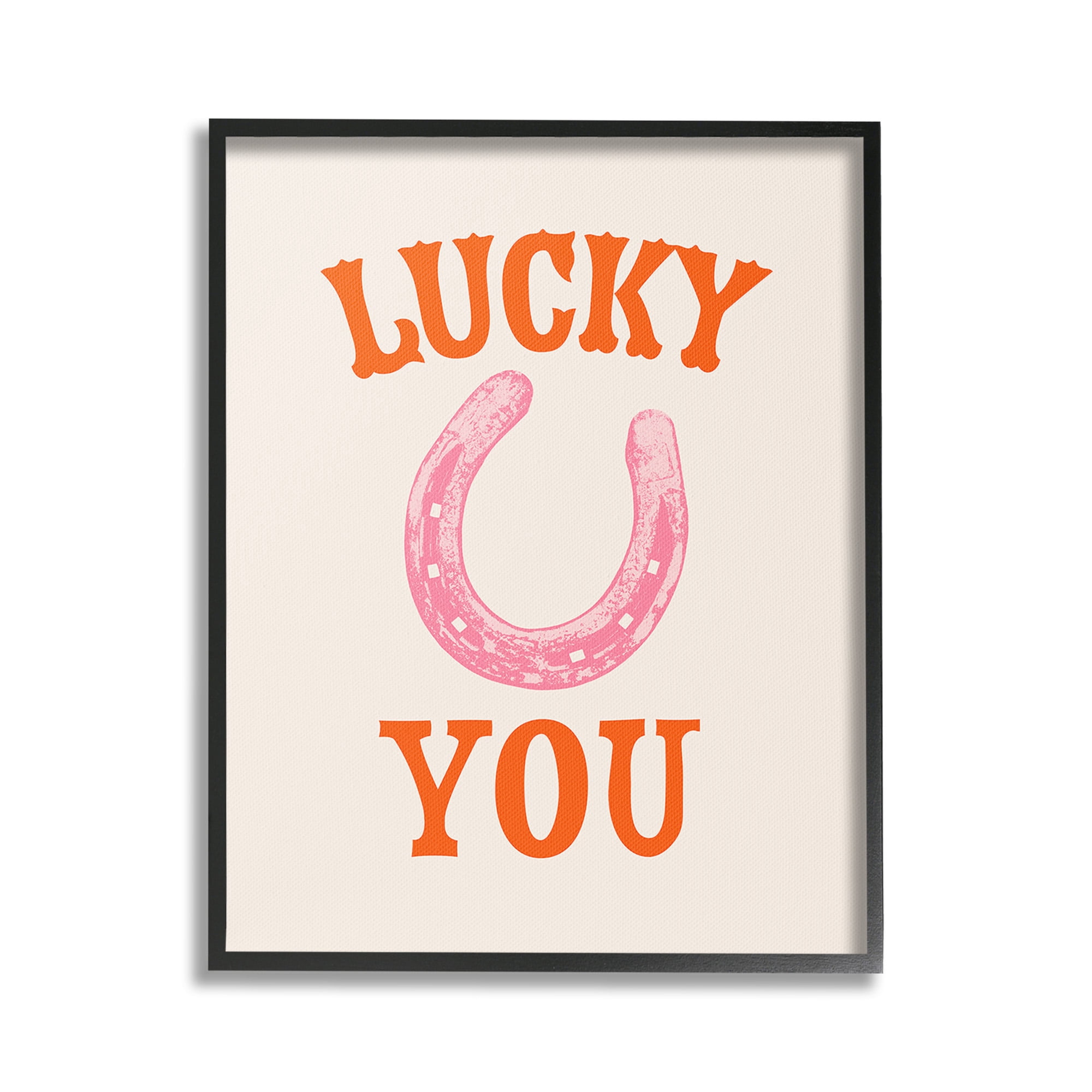 Stupell Industries Lucky You Horseshoe Typography Painting Black Framed Art Print Wall Art, 24 x 30