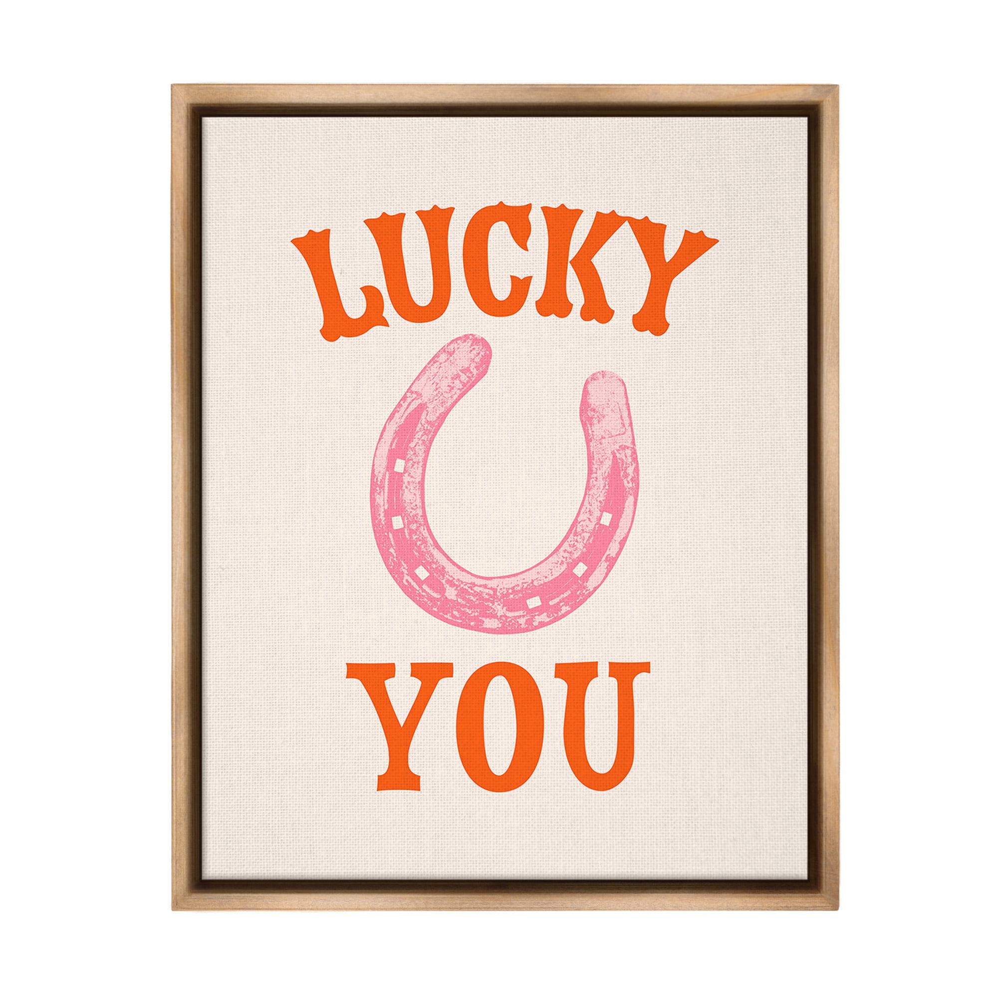 Stupell Industries Lucky You Horseshoe Typography Painting Brown Floater Framed Canvas Art Print Wall Art, 25 x 31