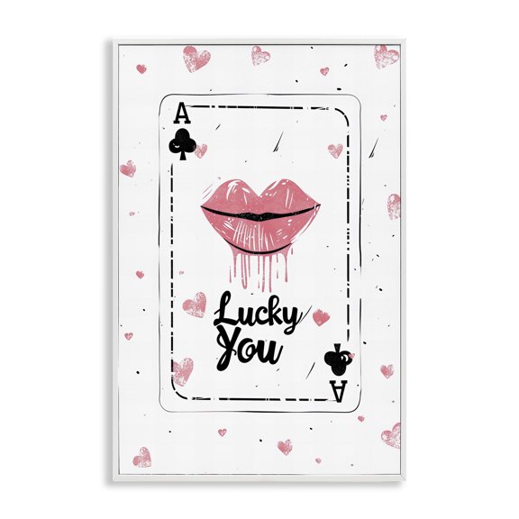 Stupell Industries Lucky You Playing Card Quotes and Sayings Painting White Framed Art Print Wall Art, 20 x 30