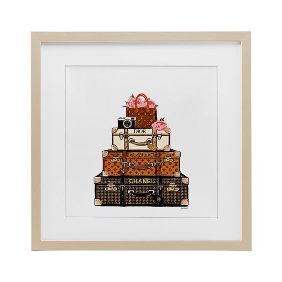 Stupell Industries Luggage with Flowers & Camera Birch Framed Print Under Glass design by Amanda Greenwood, 16 x 16