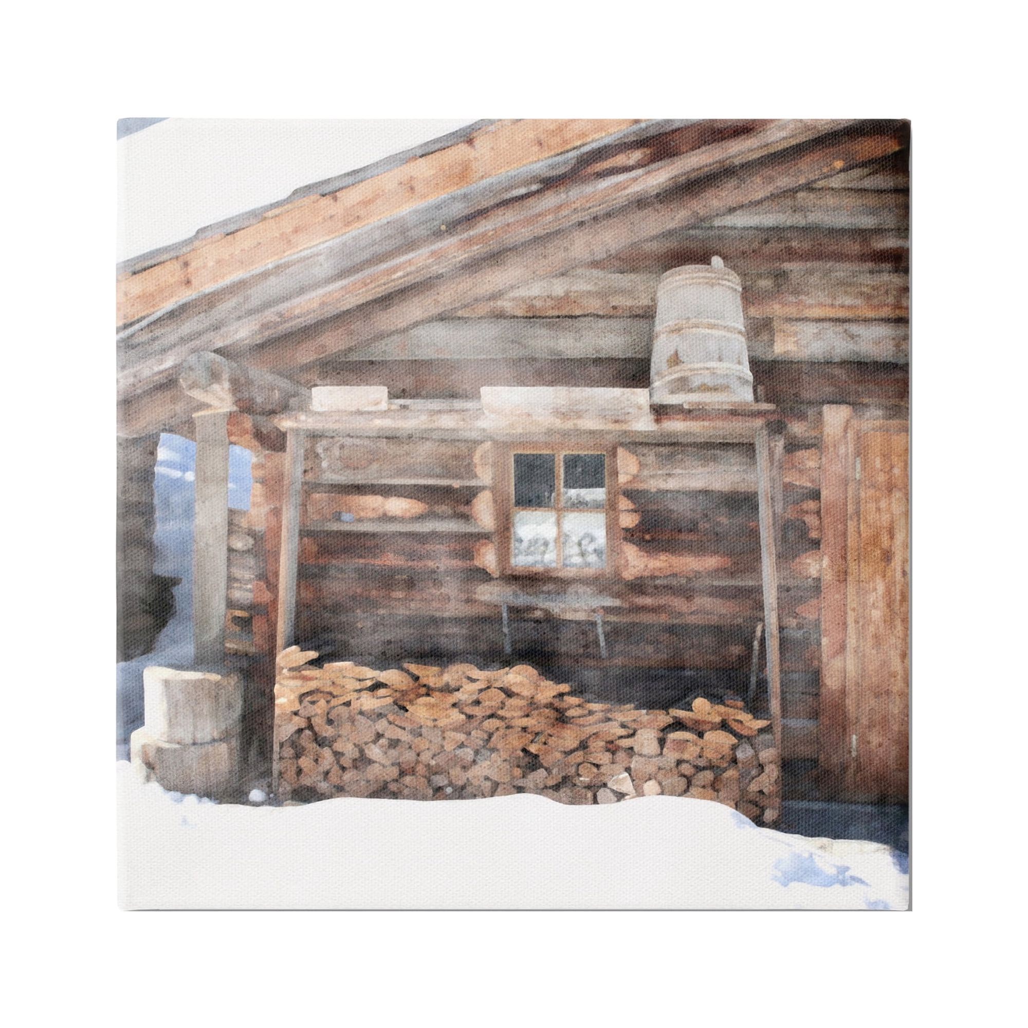 Stupell Industries Lumber at Winter Cabin Travel & Places Painting Gallery Wrapped Canvas Print Wall Art, 36 x 36