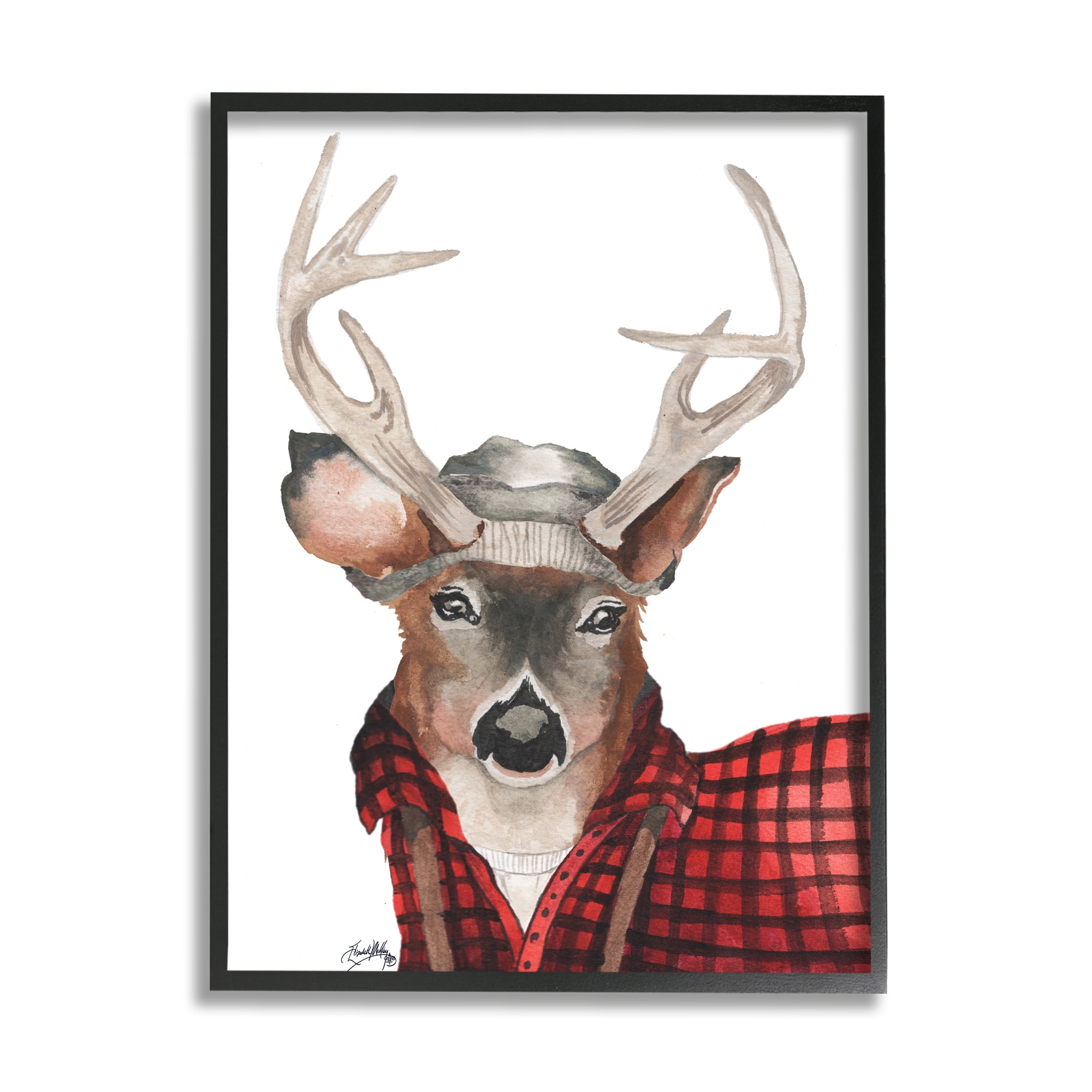 Stupell Industries Lumberjack Buck Deer with Beanie Red Plaid, 16 x 20, Designed by Elizabeth Medley