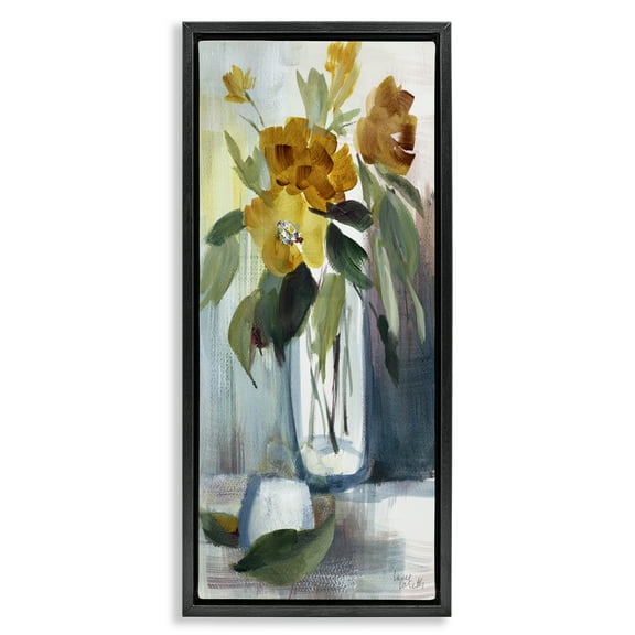 Stupell Industries Luminous Floral Bouquet Plants & Flowers Painting Black Floater Framed Canvas Art Print Wall Art, 11 x 25