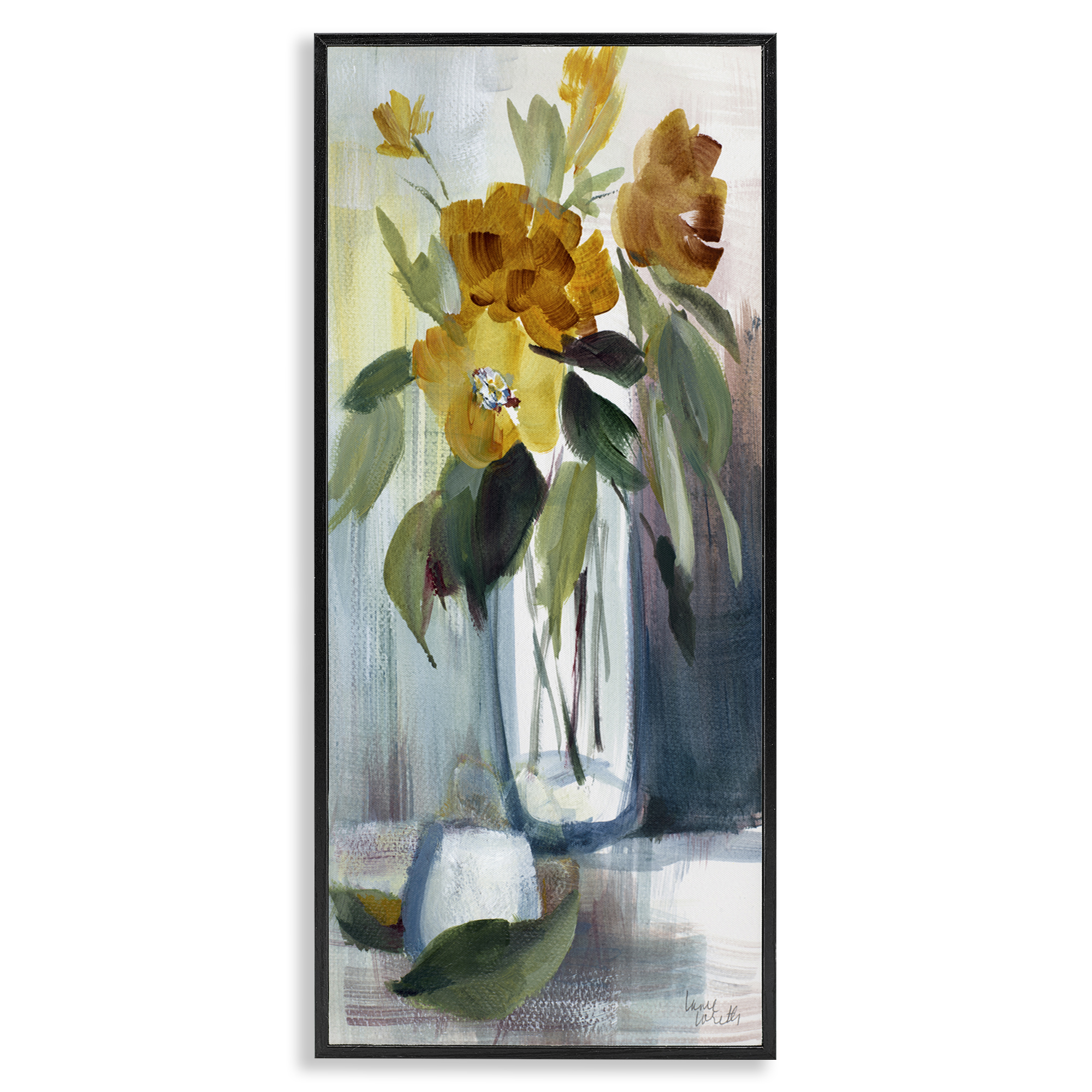Stupell Industries Luminous Floral Bouquet Plants & Flowers Painting Black Framed Art Print Wall Art, 10 x 24