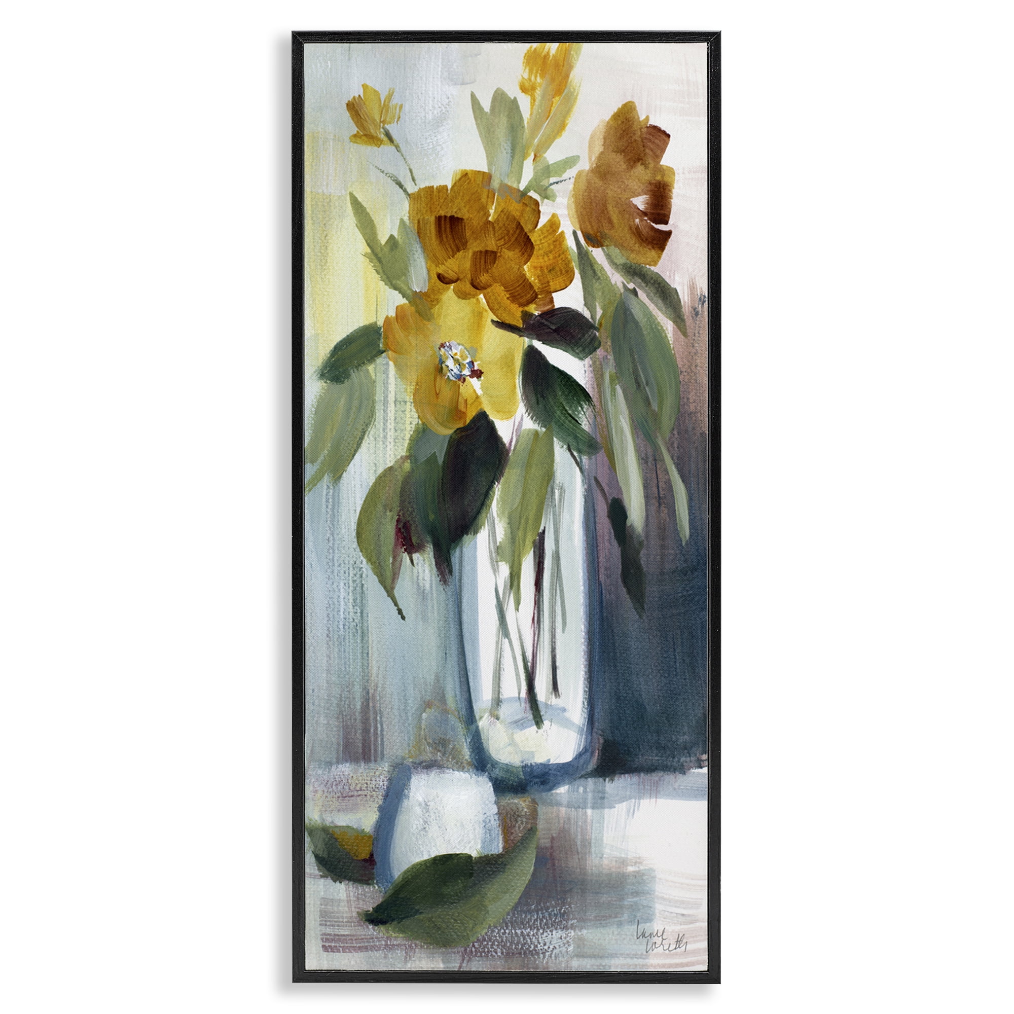 Stupell Industries Luminous Floral Bouquet Plants & Flowers Painting Black Framed Art Print Wall Art, 13 x 30