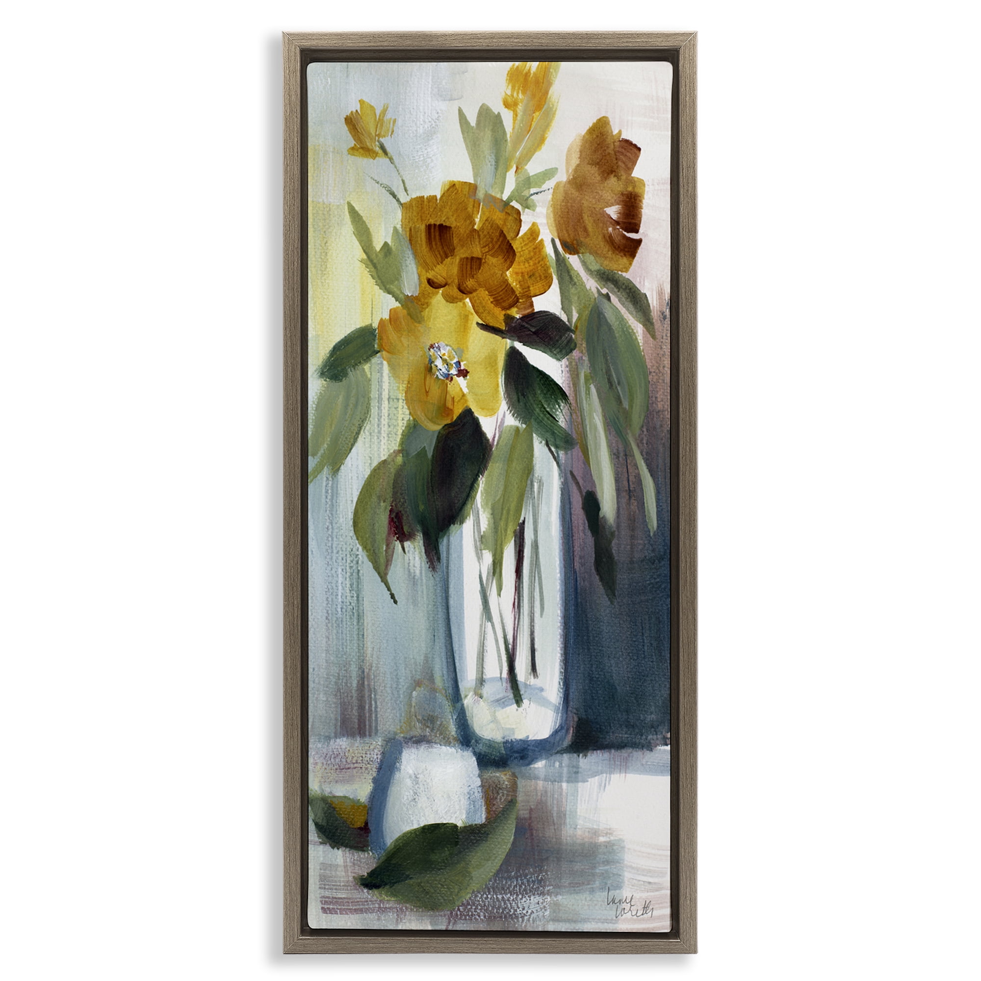 Stupell Industries Luminous Floral Bouquet Plants & Flowers Painting Brown Floater Framed Canvas Art Print Wall Art, 11 x 25