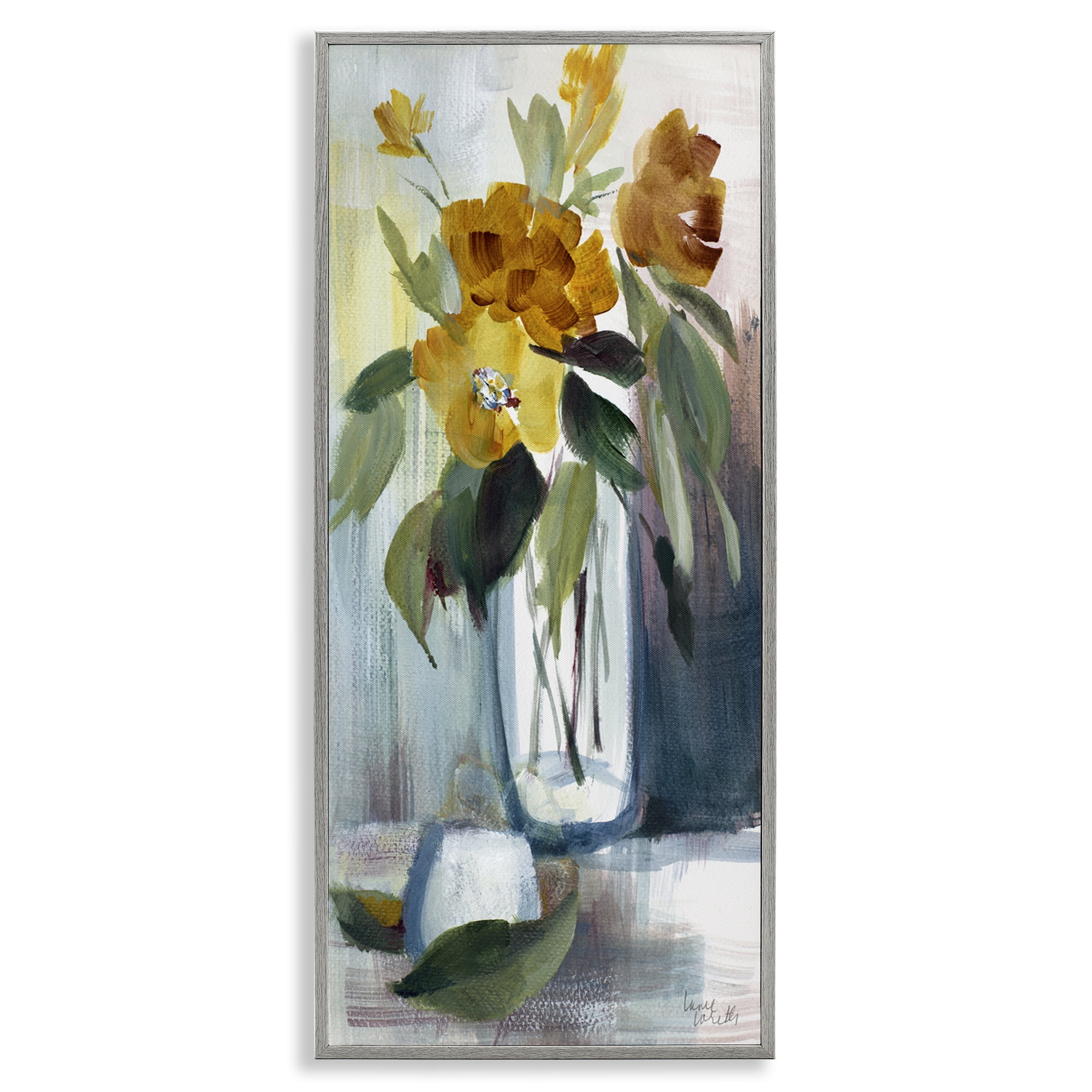 Stupell Industries Luminous Floral Bouquet Plants & Flowers Painting Gray Framed Art Print Wall Art, 10 x 24