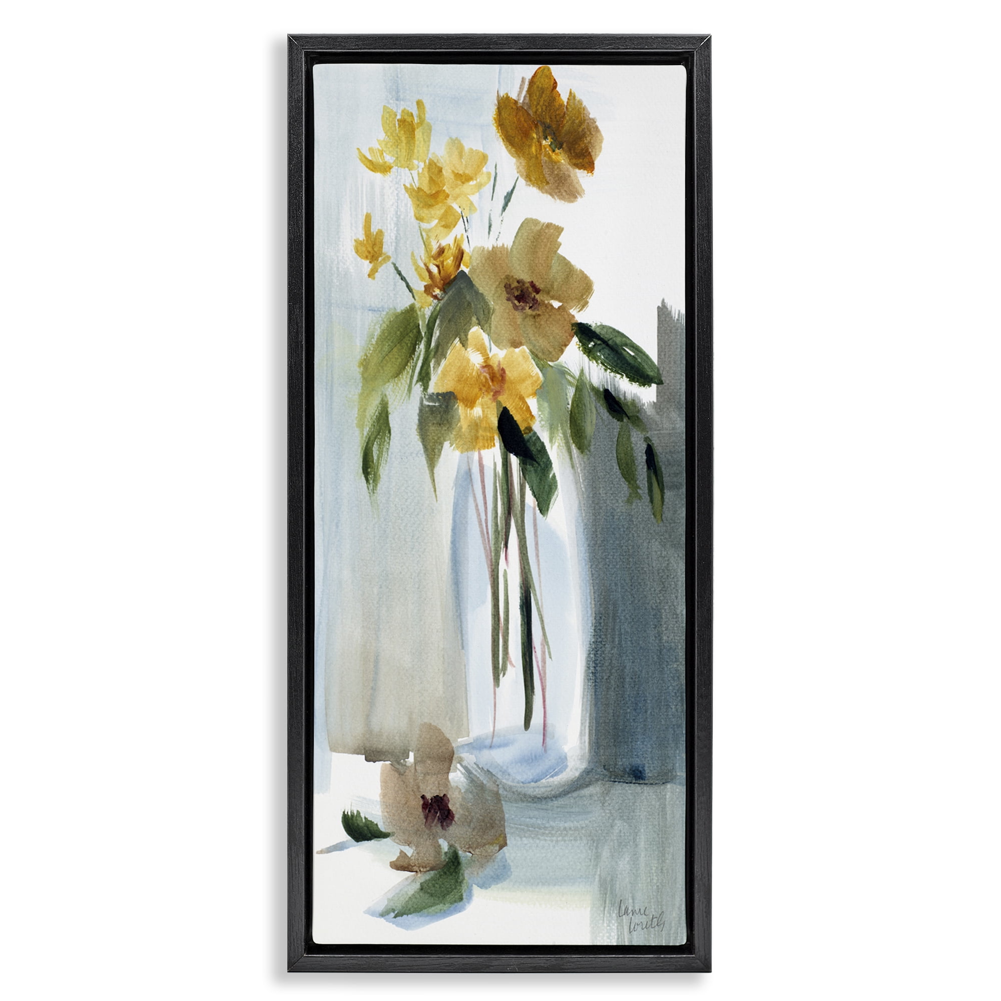 Stupell Industries Luminous Flower Vase Plants & Flowers Painting Black Floater Framed Canvas Art Print Wall Art, 14 x 31