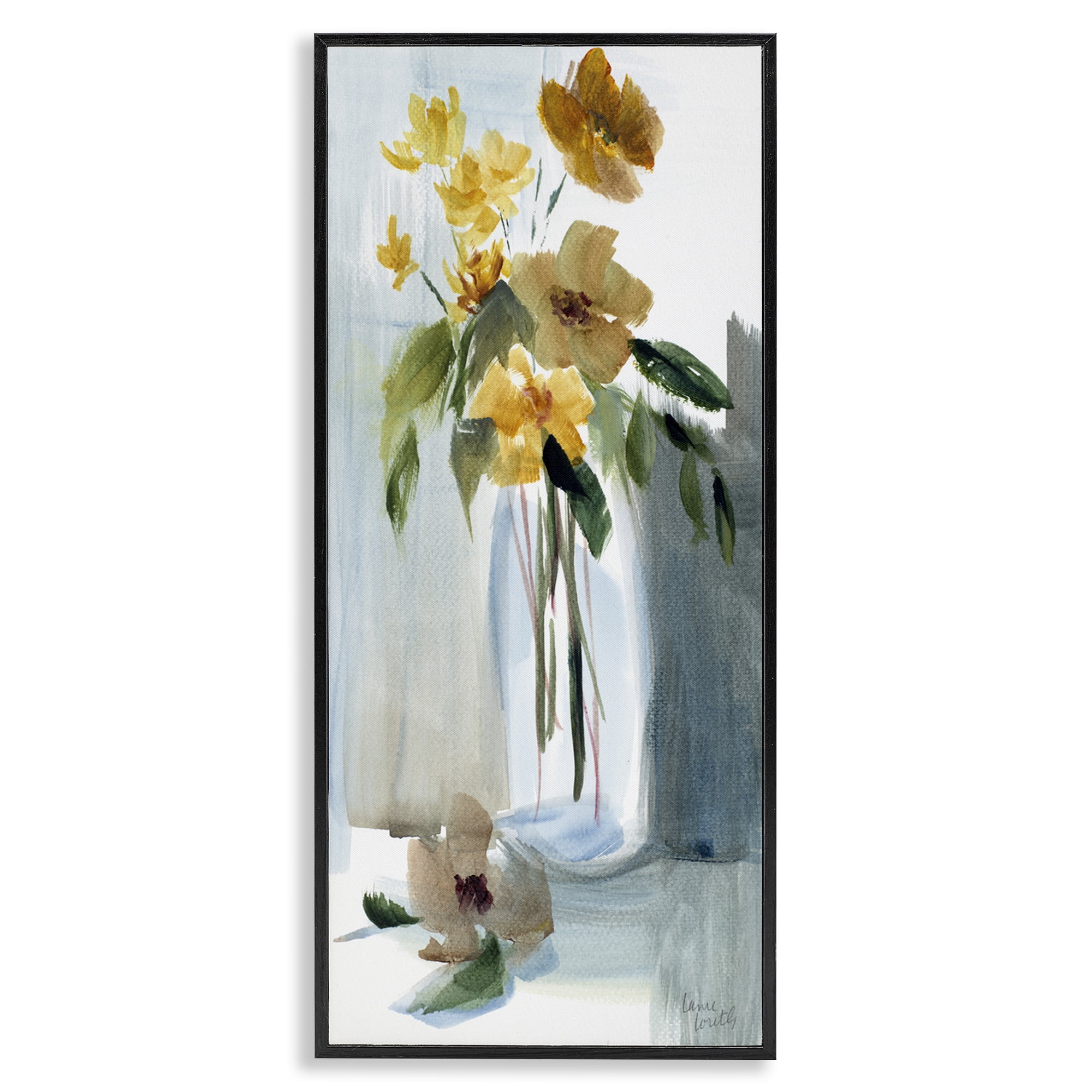 Stupell Industries Luminous Flower Vase Plants & Flowers Painting Black Framed Art Print Wall Art, 10 x 24