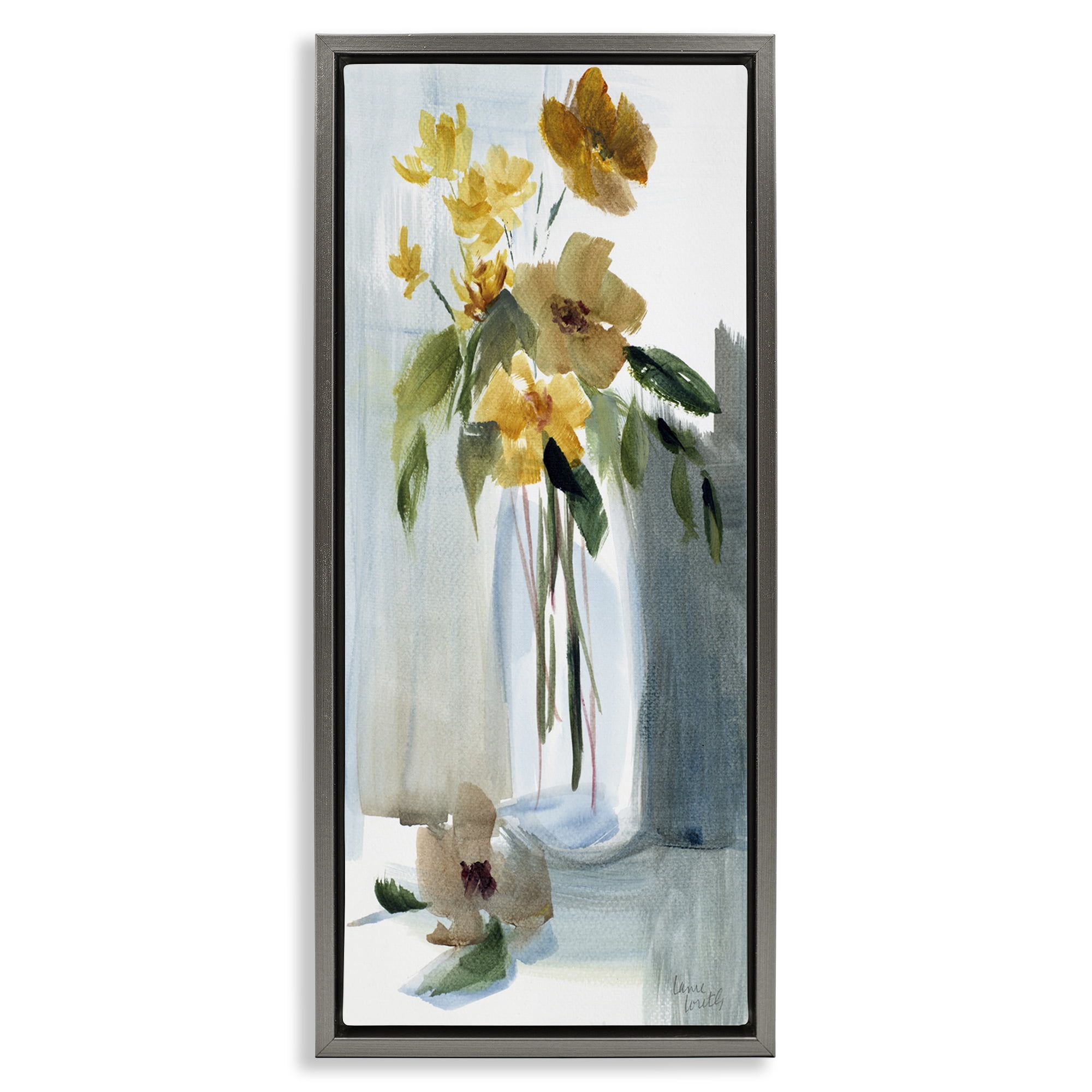 Stupell Industries Luminous Flower Vase Plants & Flowers Painting Gray Floater Framed Canvas Art Print Wall Art, 11 x 25