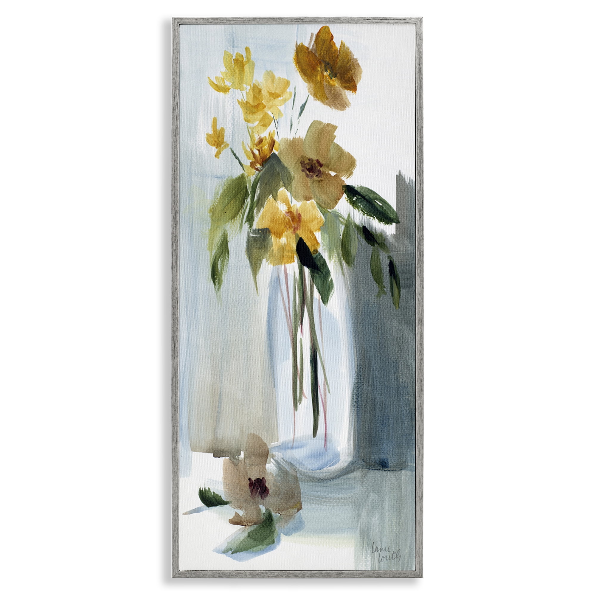 Stupell Industries Luminous Flower Vase Plants & Flowers Painting Gray Framed Art Print Wall Art, 13 x 30