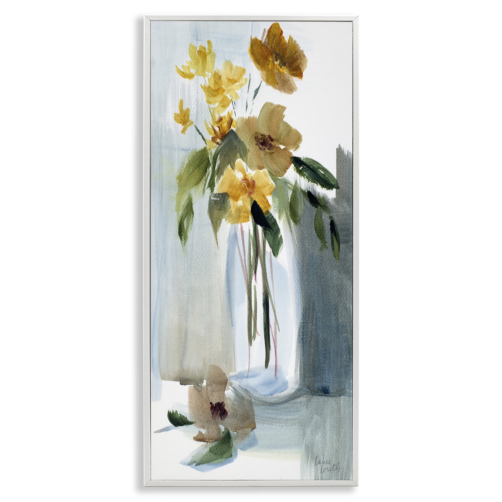 Stupell Industries Luminous Flower Vase Plants & Flowers Painting White Framed Art Print Wall Art, 13 x 30