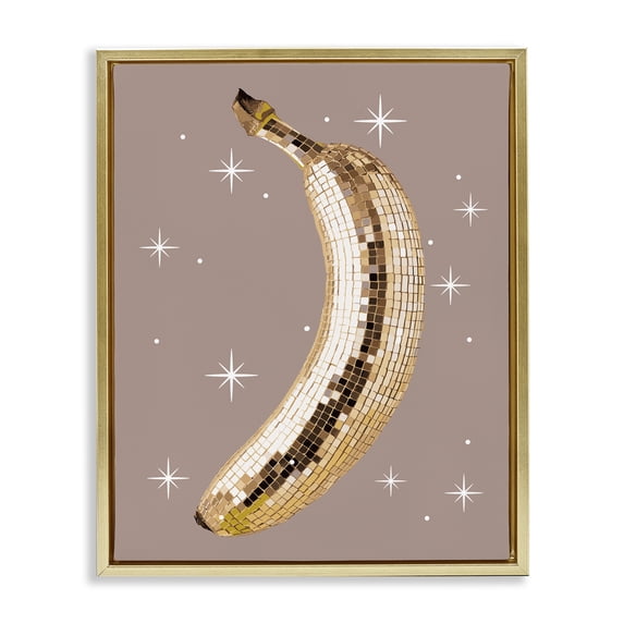 Stupell Industries Luminous Glam Banana Fashion Painting Gold Floater Framed Canvas Art Print Wall Art, 17 x 21
