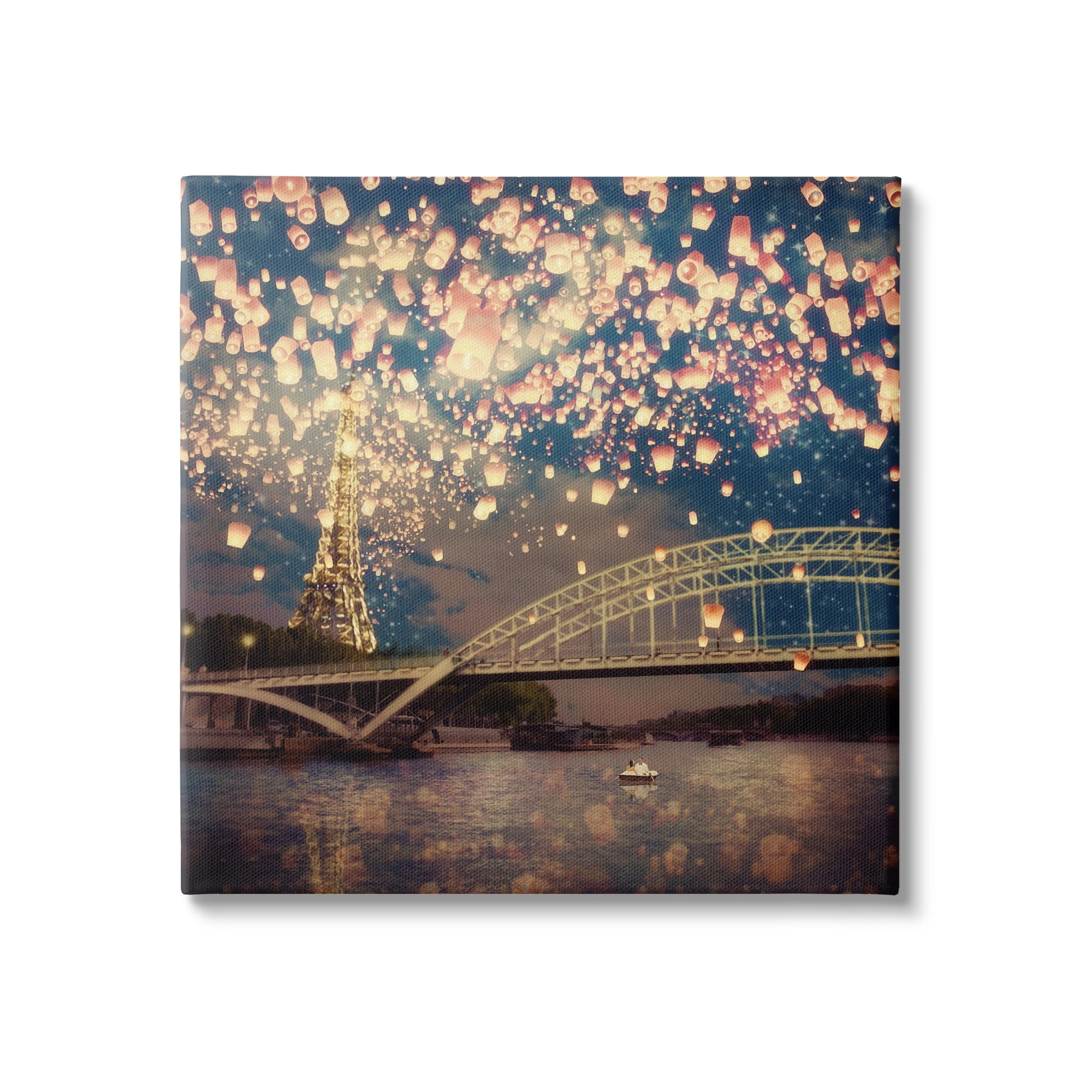 Stupell Industries Luminous Lanterns Parisian City Skyline Modern Bridge Canvas Wall Art, 17 x 17, Design by Paula Belle Flores