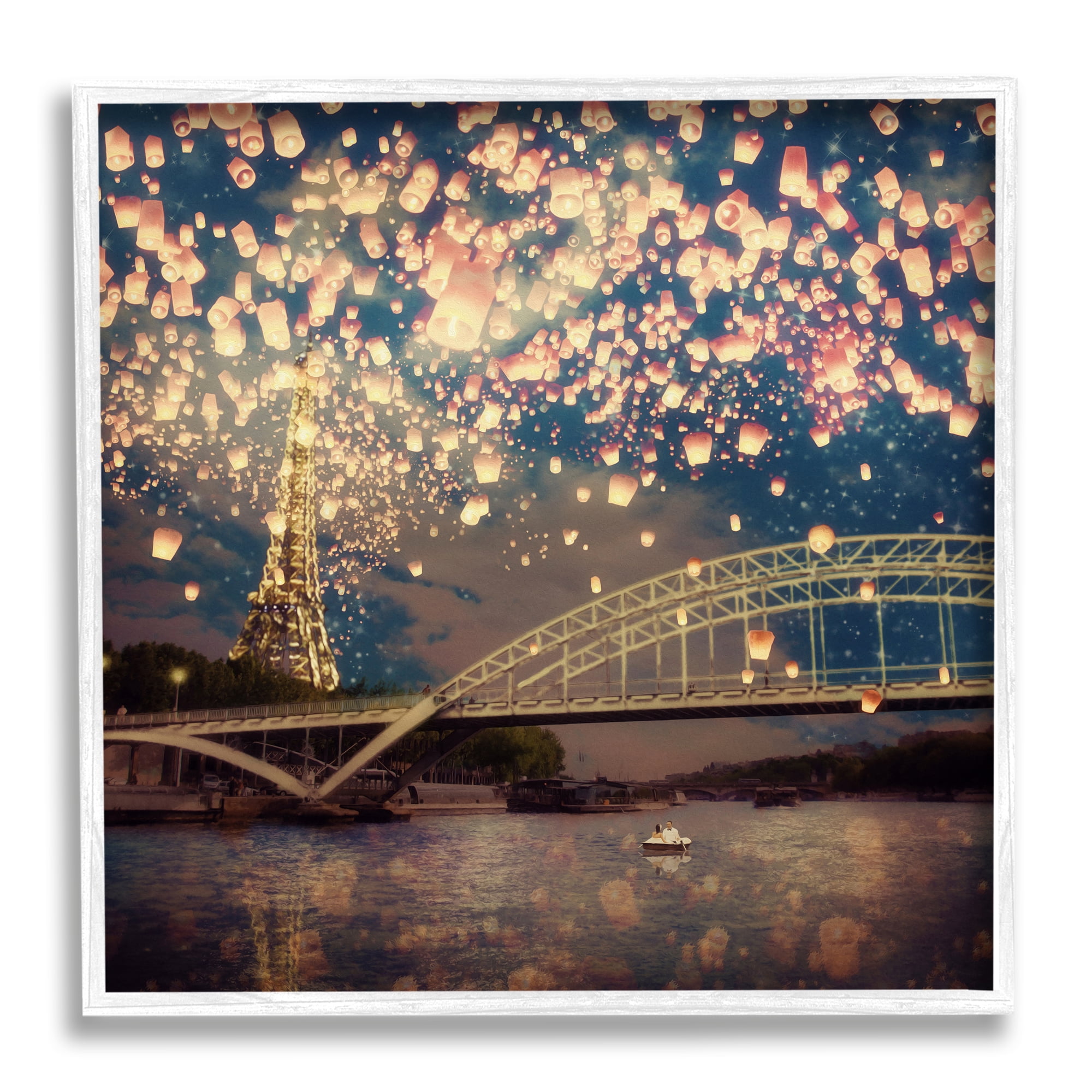 Stupell Industries Luminous Lanterns Parisian City Skyline Modern Bridge Framed Wall Art, 12 x 12, Design by Paula Belle Flores
