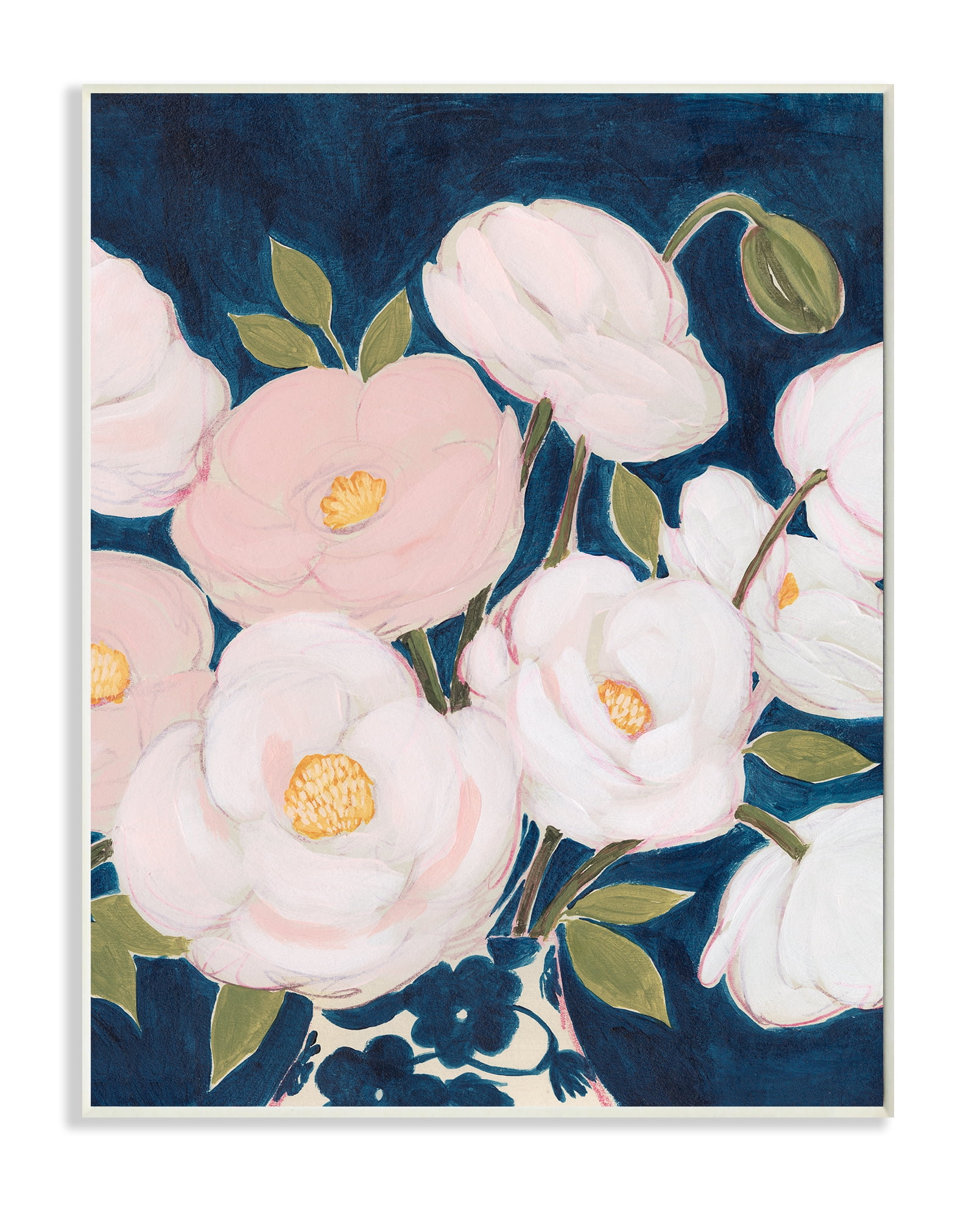 Stupell Industries Luminous Pink Floral Bouquet Over Deep Blue Wall Plaque, 13 x 19, Design by Grace Popp