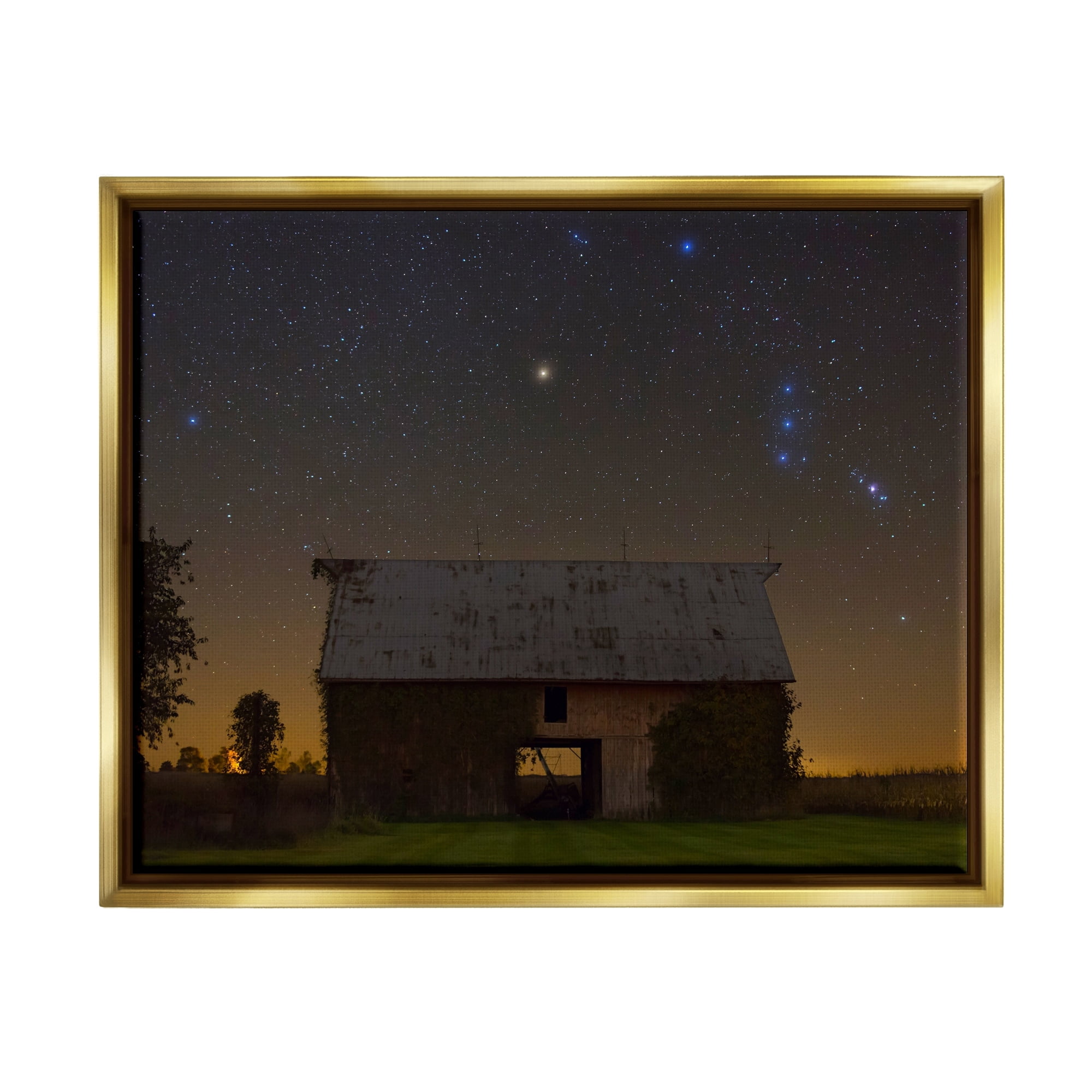 Stupell Industries Luminous Stars Shining Nighttime Constellations Quiet Cabin Photograph Metallic Gold Floating Framed Canvas Print Wall Art, Design by Royce Bair