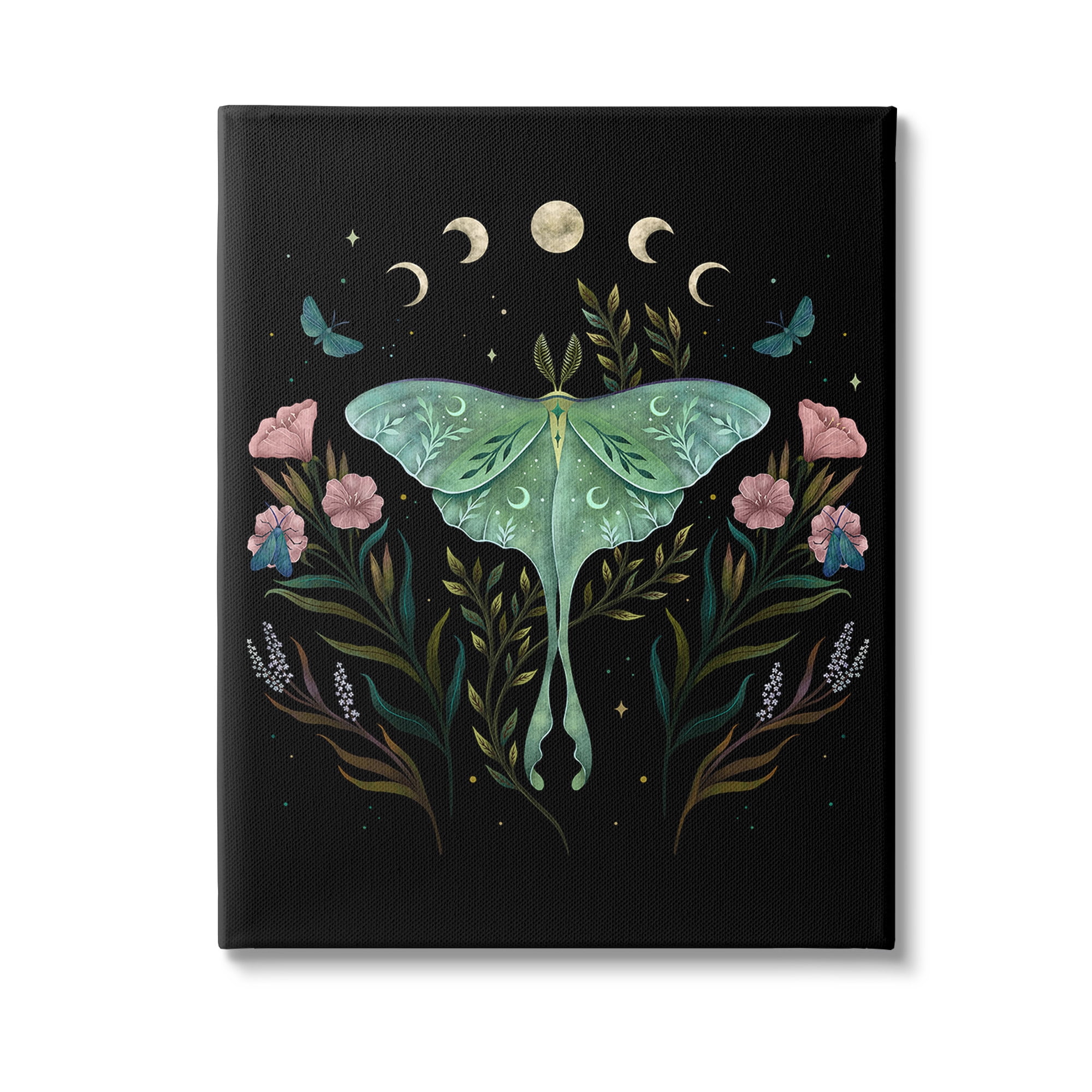 Stupell Industries Luna Moth with Florals Animals & Insects Painting Gallery Wrapped Canvas Art Print Wall Art, 36 x 48